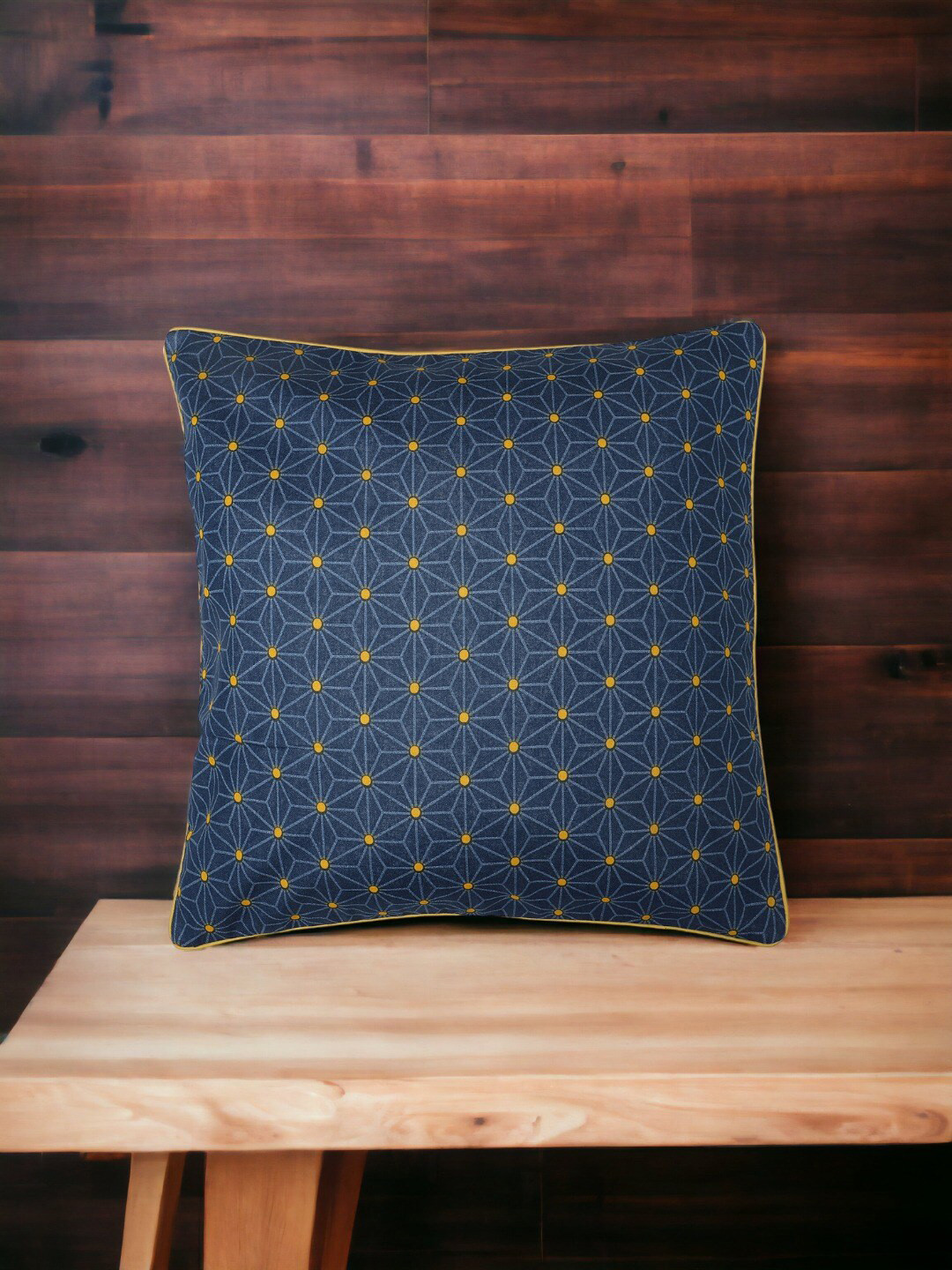 

THE COCOTIER Blue Geometric Printed Linen Square Cushion Cover