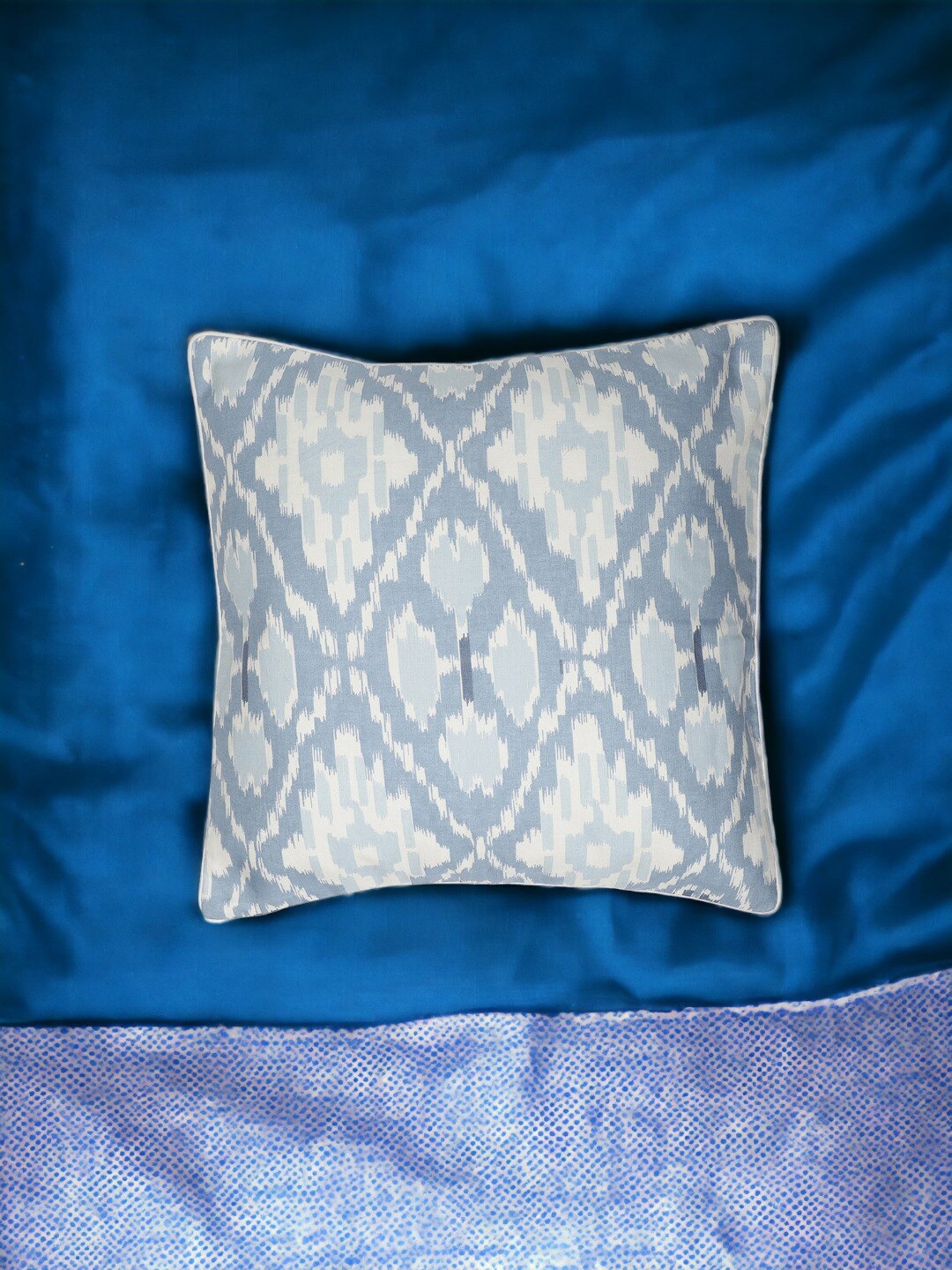 

THE COCOTIER Blue & White Ethnic Motifs Printed Linen Square Cushion Cover