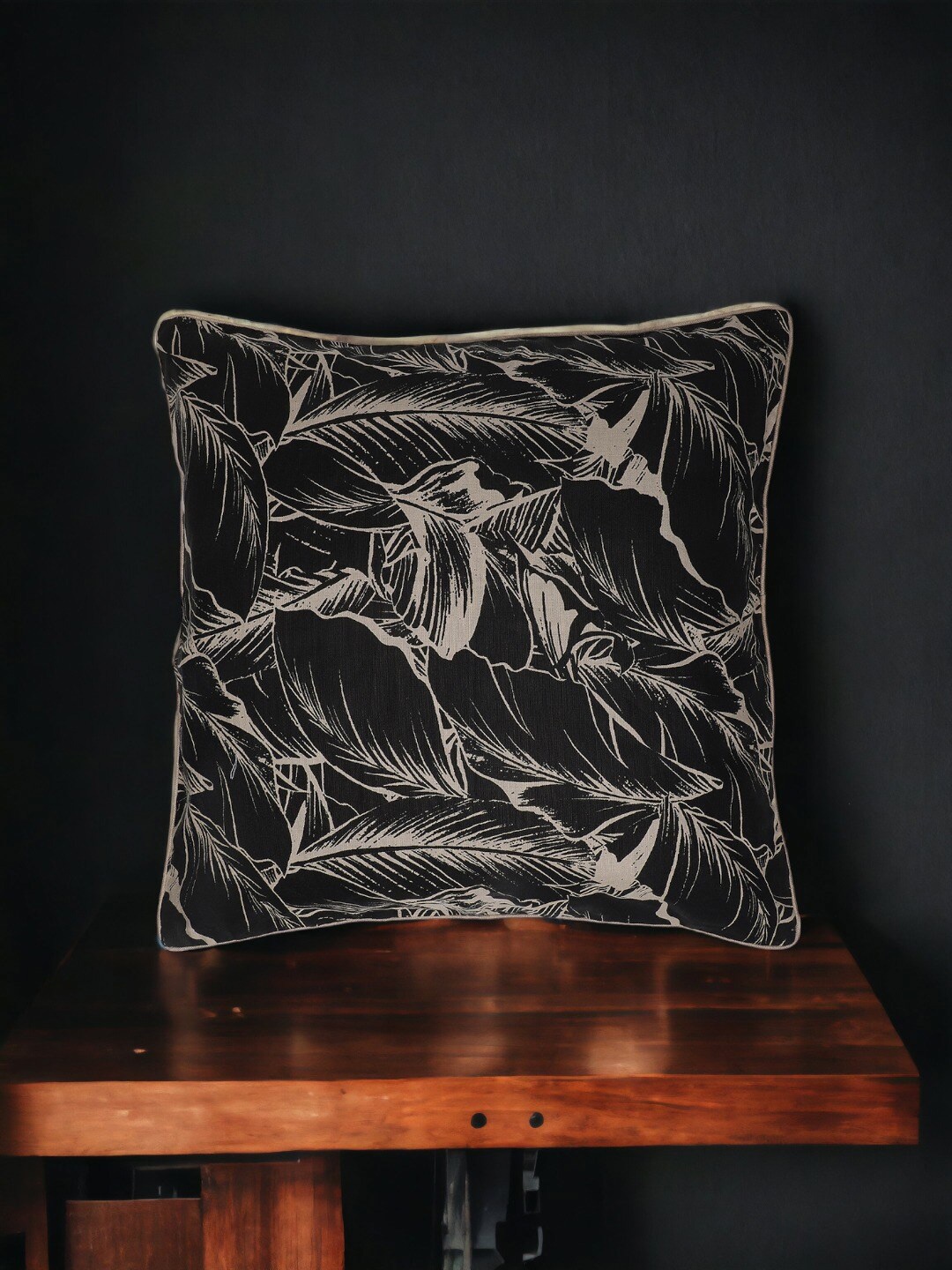 

THE COCOTIER Black & Beige Abstract Printed Linen Square Cushion Cover