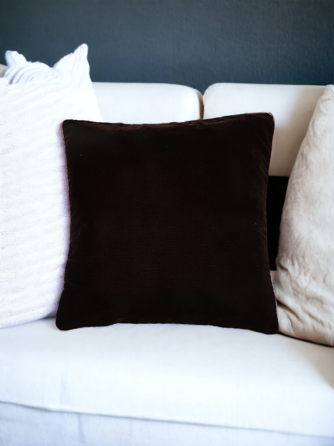 

THE COCOTIER Brown Velvet Square Cushion Cover