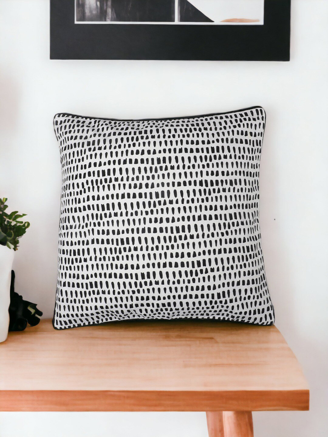 

THE COCOTIER White & Black Abstract Printed Pure Linen Square Cushion Cover