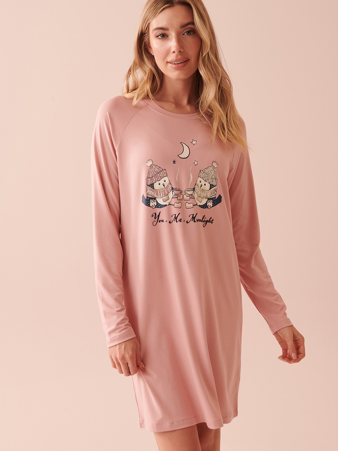 

La Vie en Rose Printed Long Sleeve Nightdress, Pink