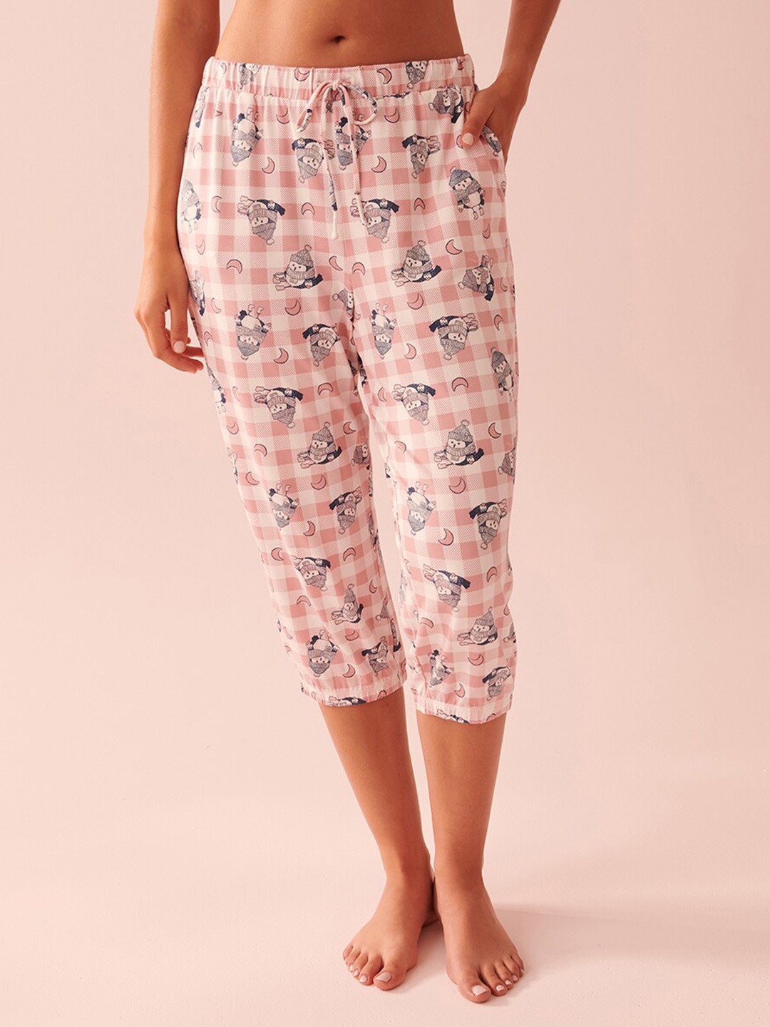 

La Vie en Rose Women Printed Mid-Rise Lounge Pants, Pink