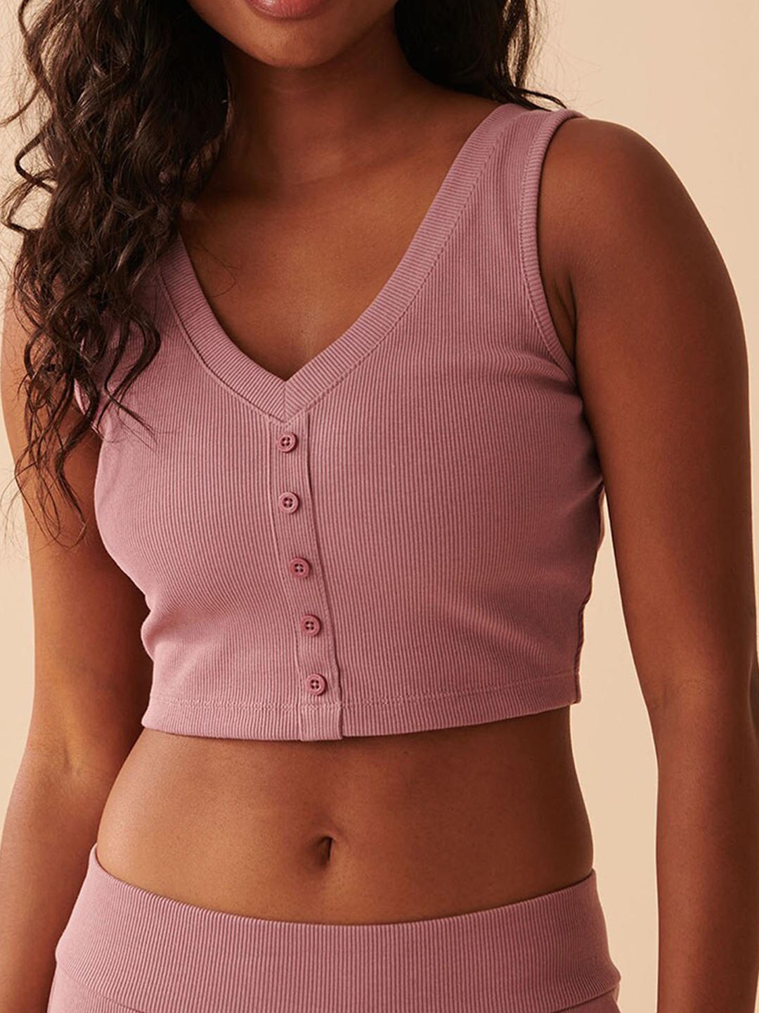 

La Vie en Rose Ribbed V-Neck Crop Camisole, Purple