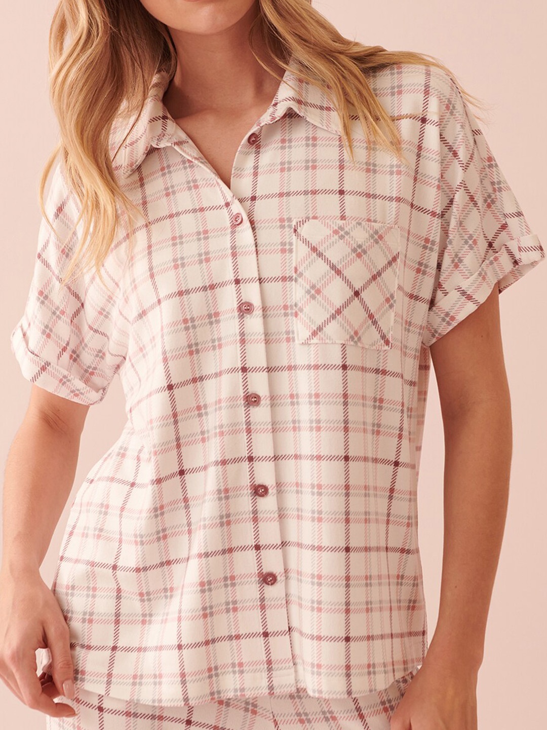 

La Vie en Rose Checked Shirt Style Top, Beige