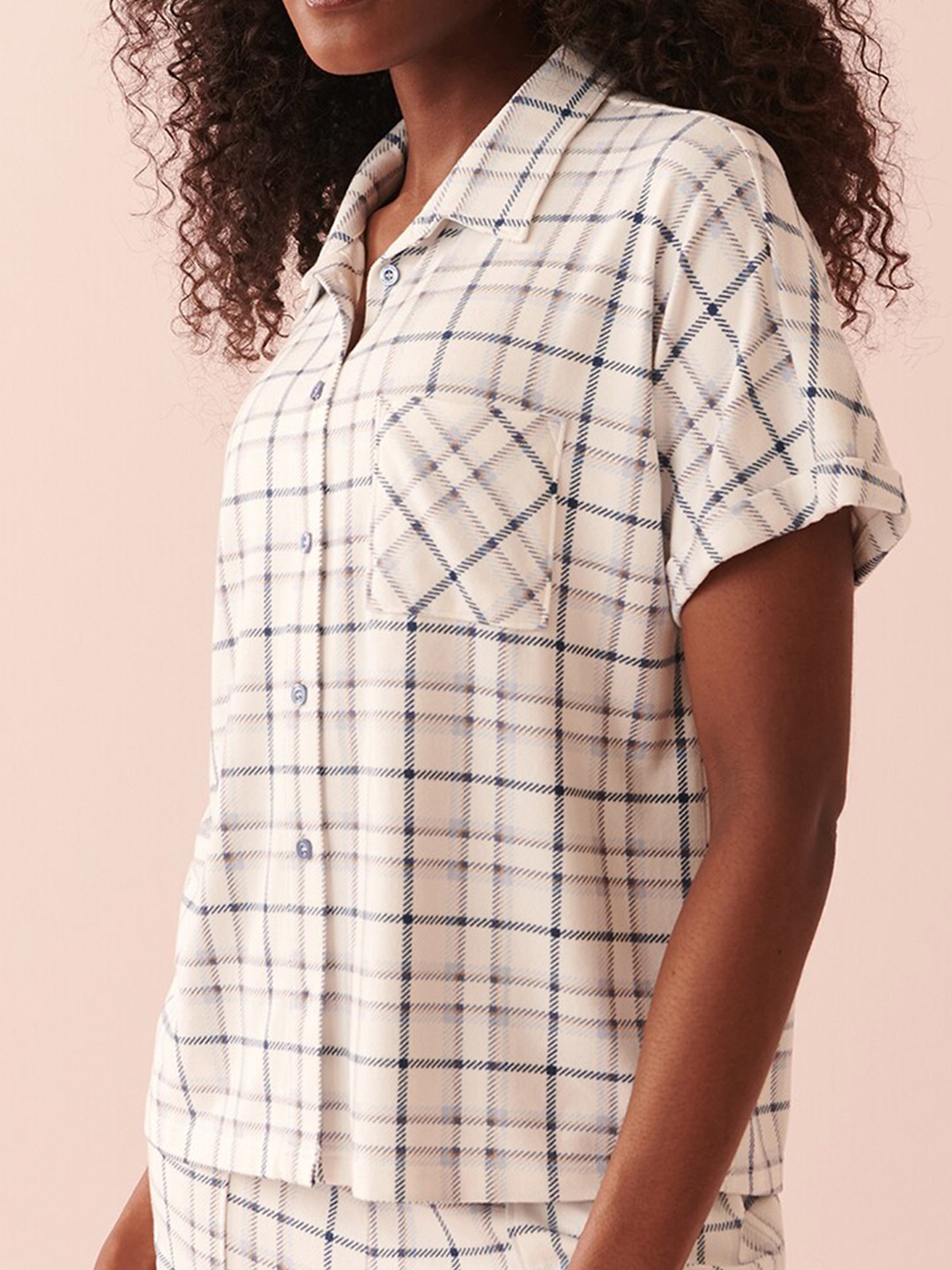 

La Vie en Rose Checked Shirt Style Top, White