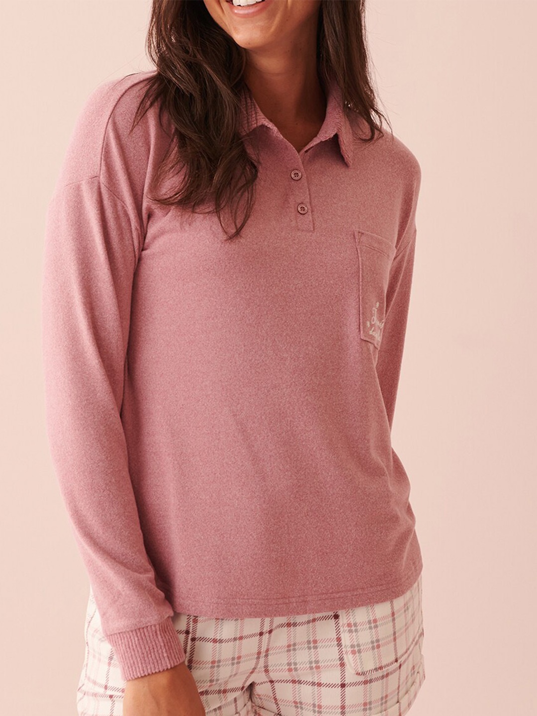 

La Vie en Rose Polo Collar Casual T-shirt, Pink