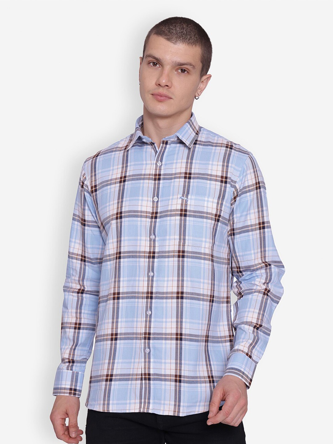

JUMP USA Comfort Opaque Tartan Checked Pure Cotton Casual Shirt, Blue