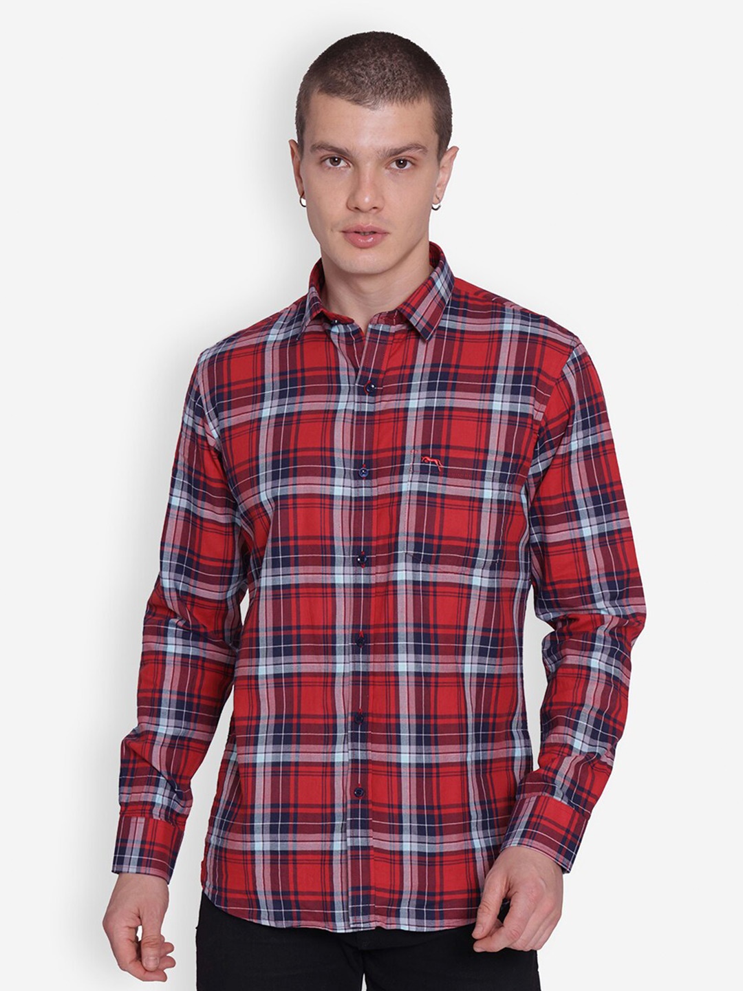 

JUMP USA Comfort Checked Pure Cotton Casual Shirt, Red