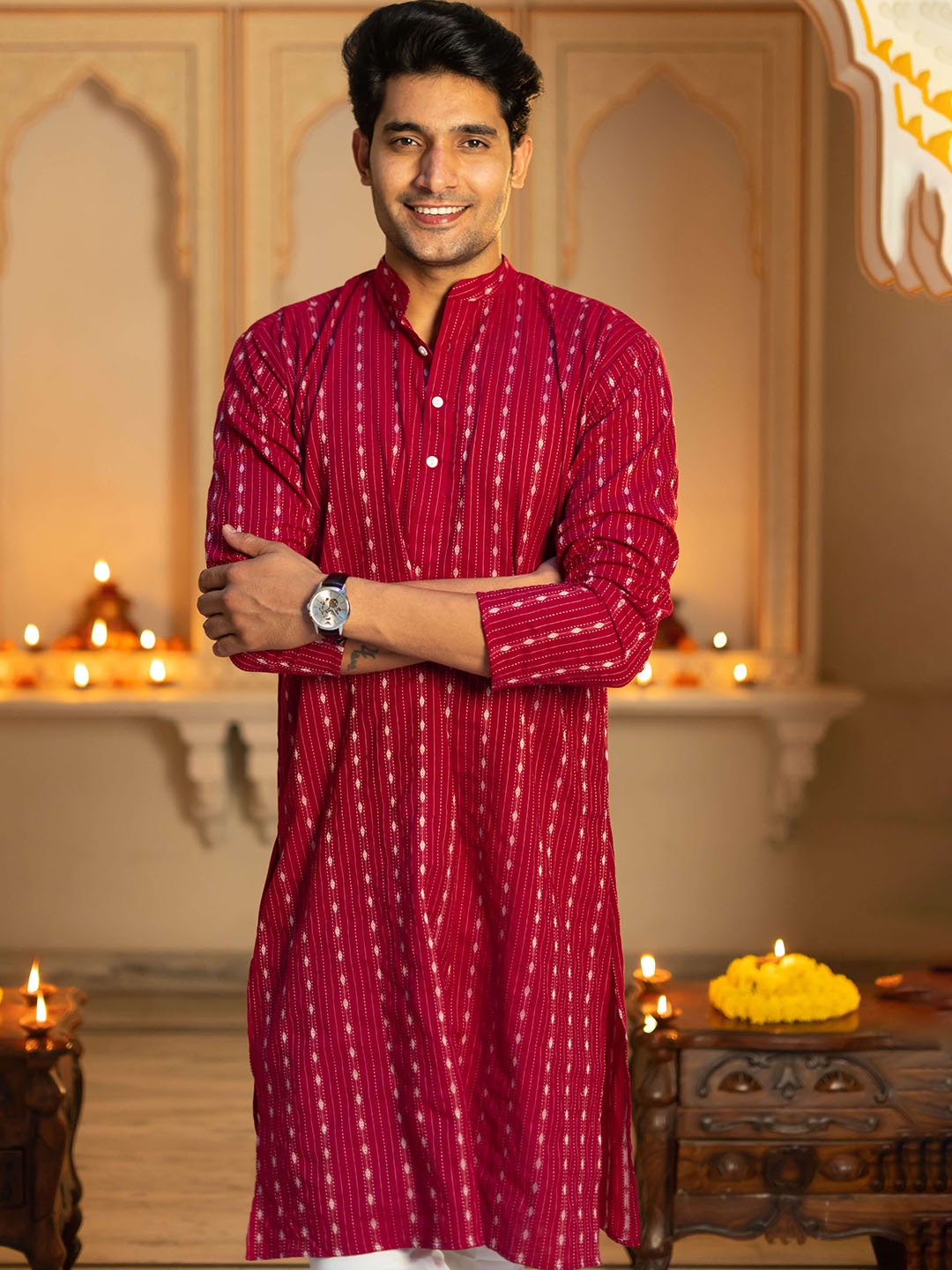 

Shasak Geometric Embroidered Kantha Work Pure Cotton Straight Kurta, Maroon