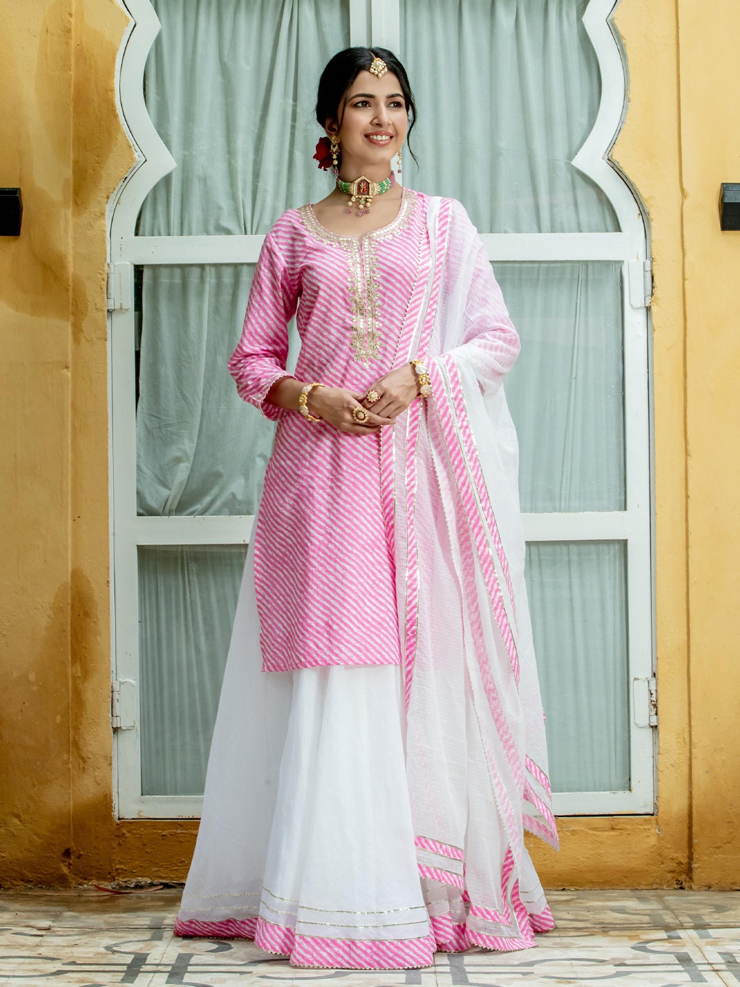 

Kohsh Printed Ready to Wear Pure Cotton Lehenga & Blouse With Dupatta, Pink