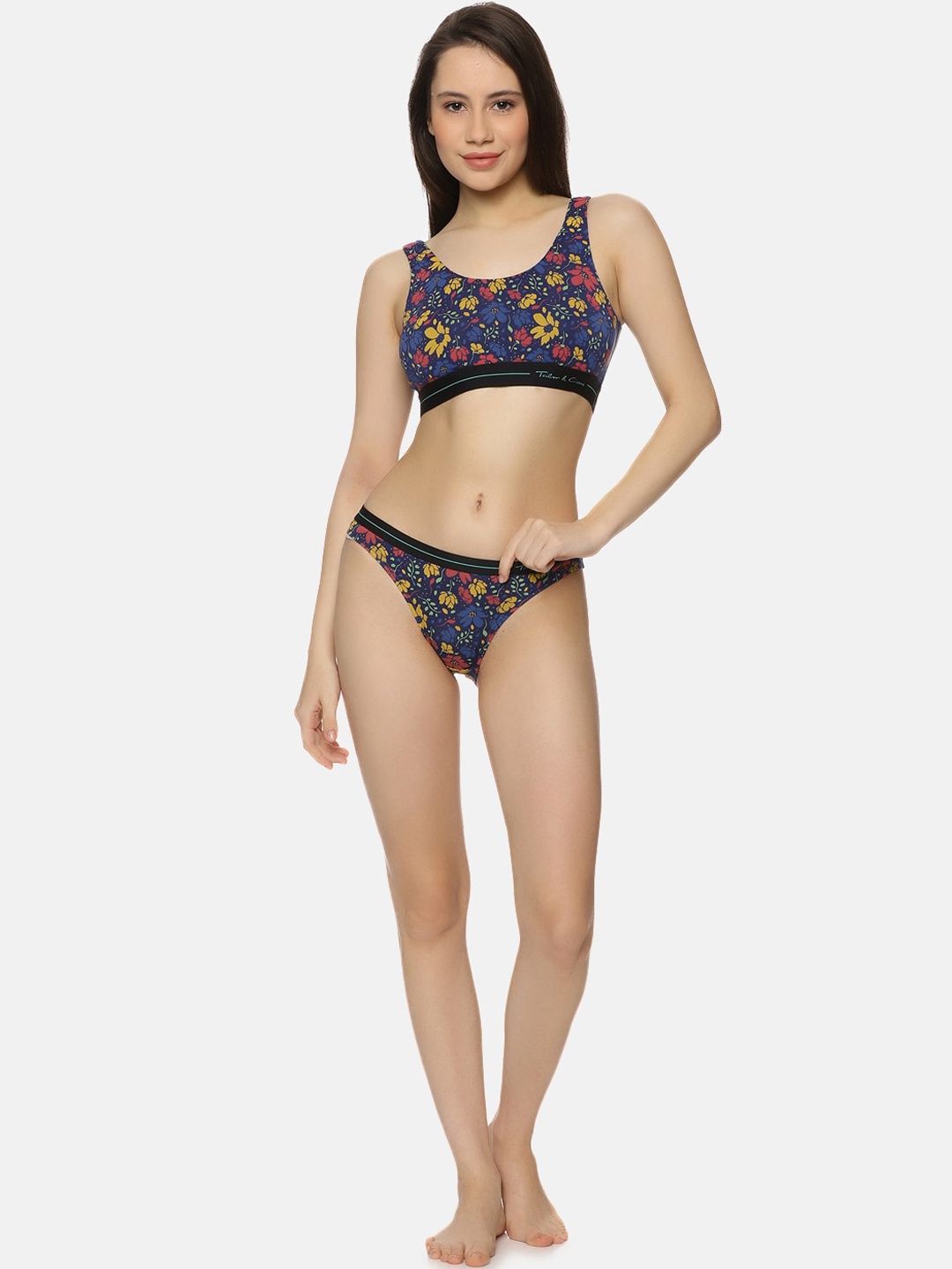 

Tailor & Circus Floral Printed Bikini Lingerie Set, Blue