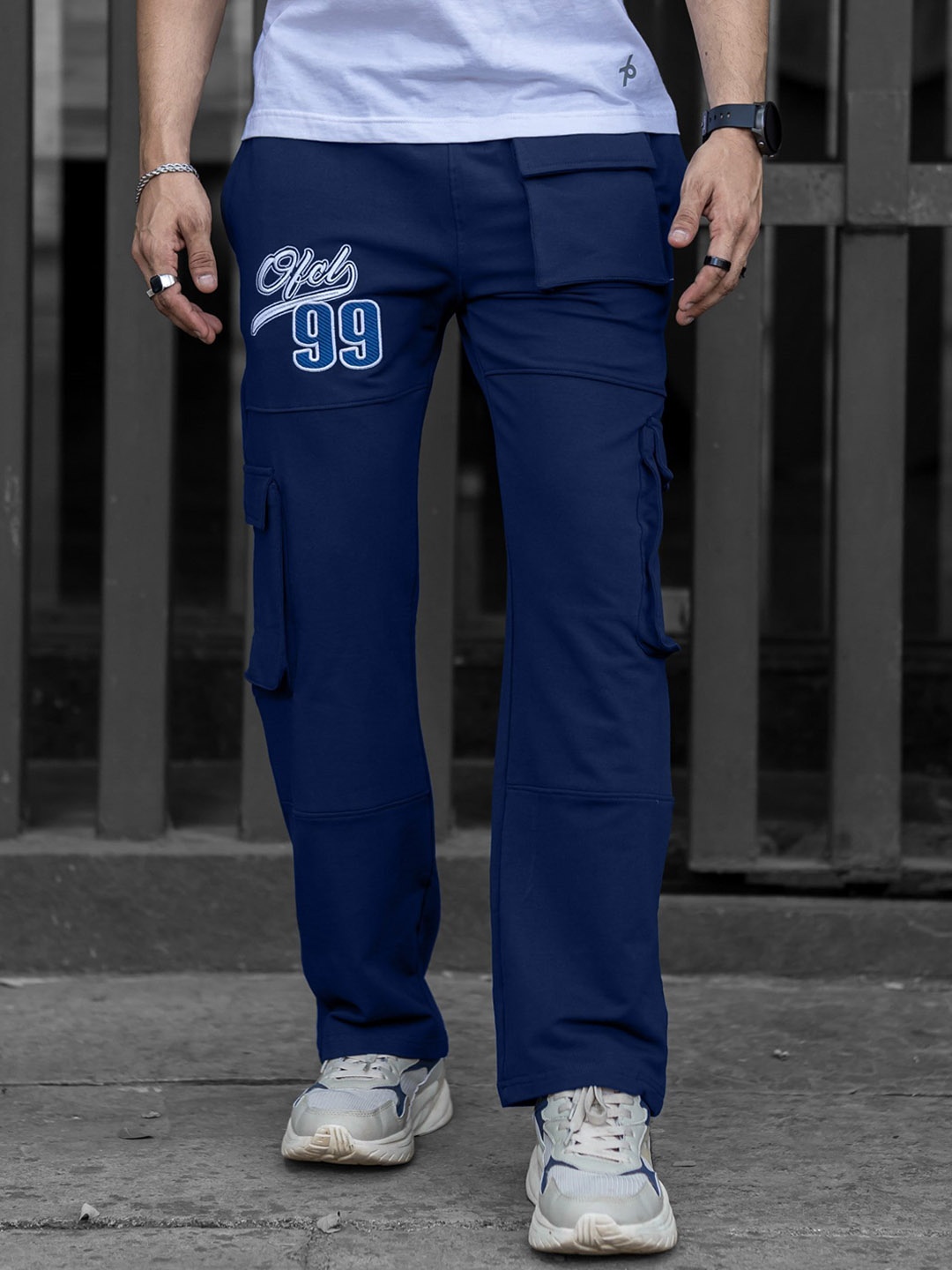 

Maniac Men Typography Printed Straight-Fit Track Pant, Navy blue