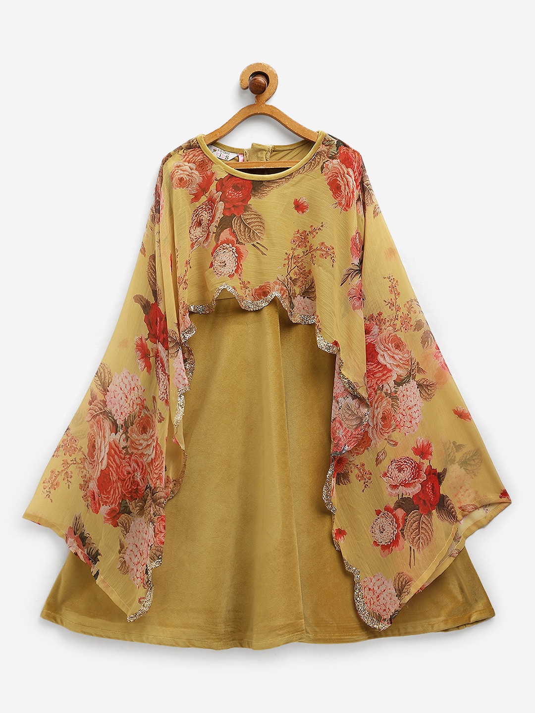 

AHALYAA KIDS Girls Round Neck A Line Ethnic Dresses With Dupatta, Mustard