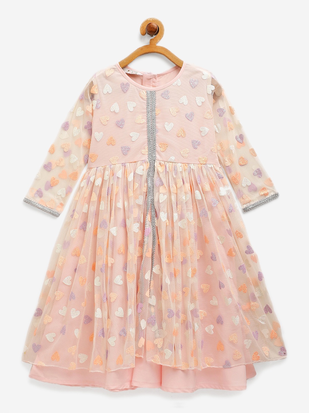 

AHALYAA KIDS Girls Self Design A-Line Ethnic Dress, Pink
