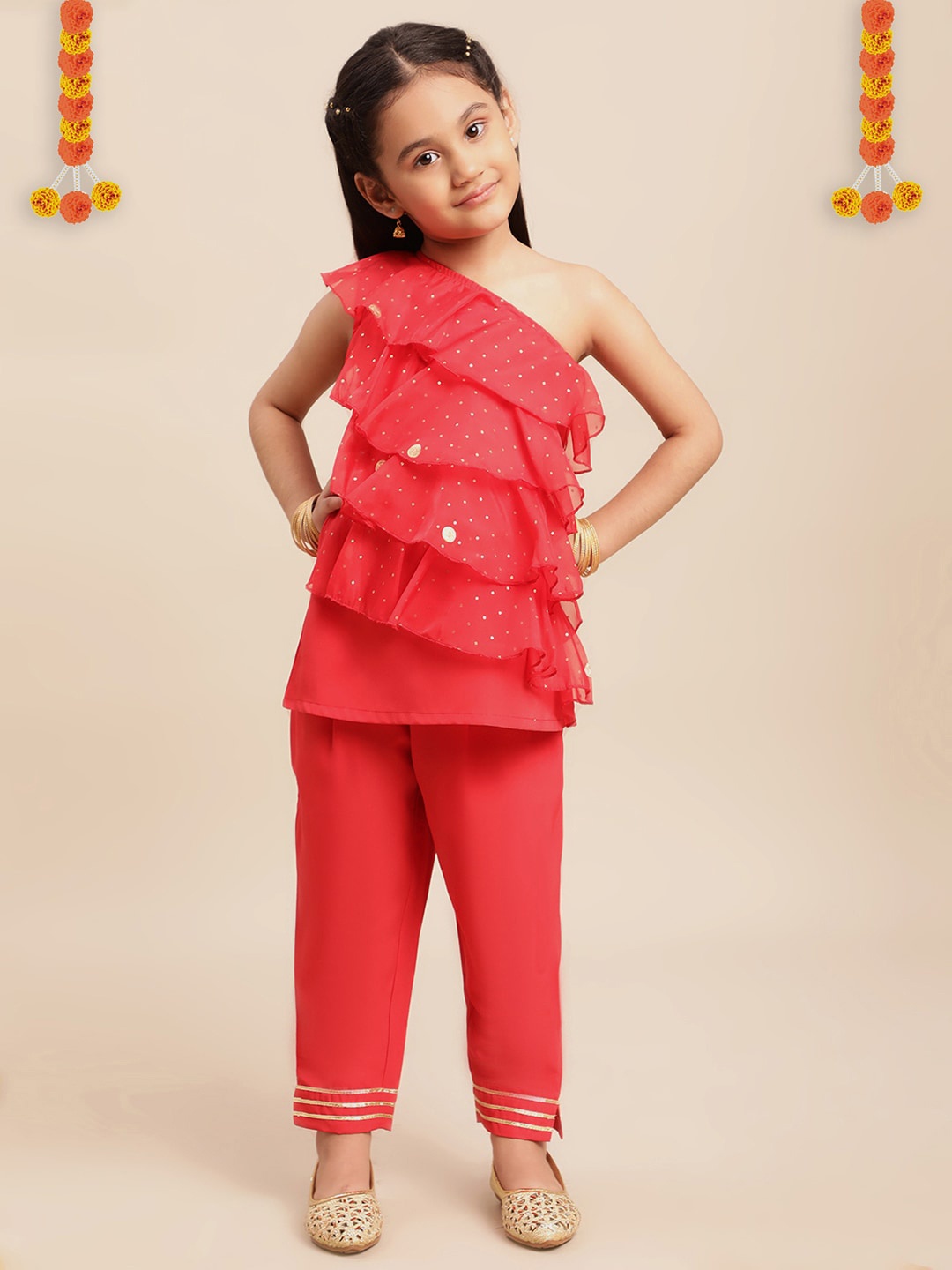 

AHALYAA KIDS Girls Printed Clothing Set, Red