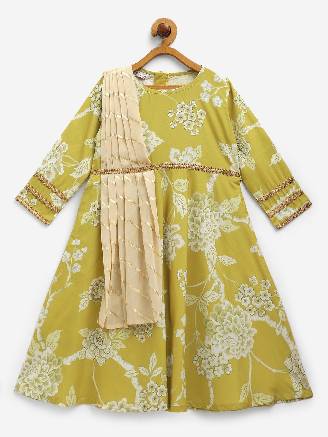 

AHALYAA KIDS Girls Floral Printed Fit and Flare Ethnic Dresses, Yellow