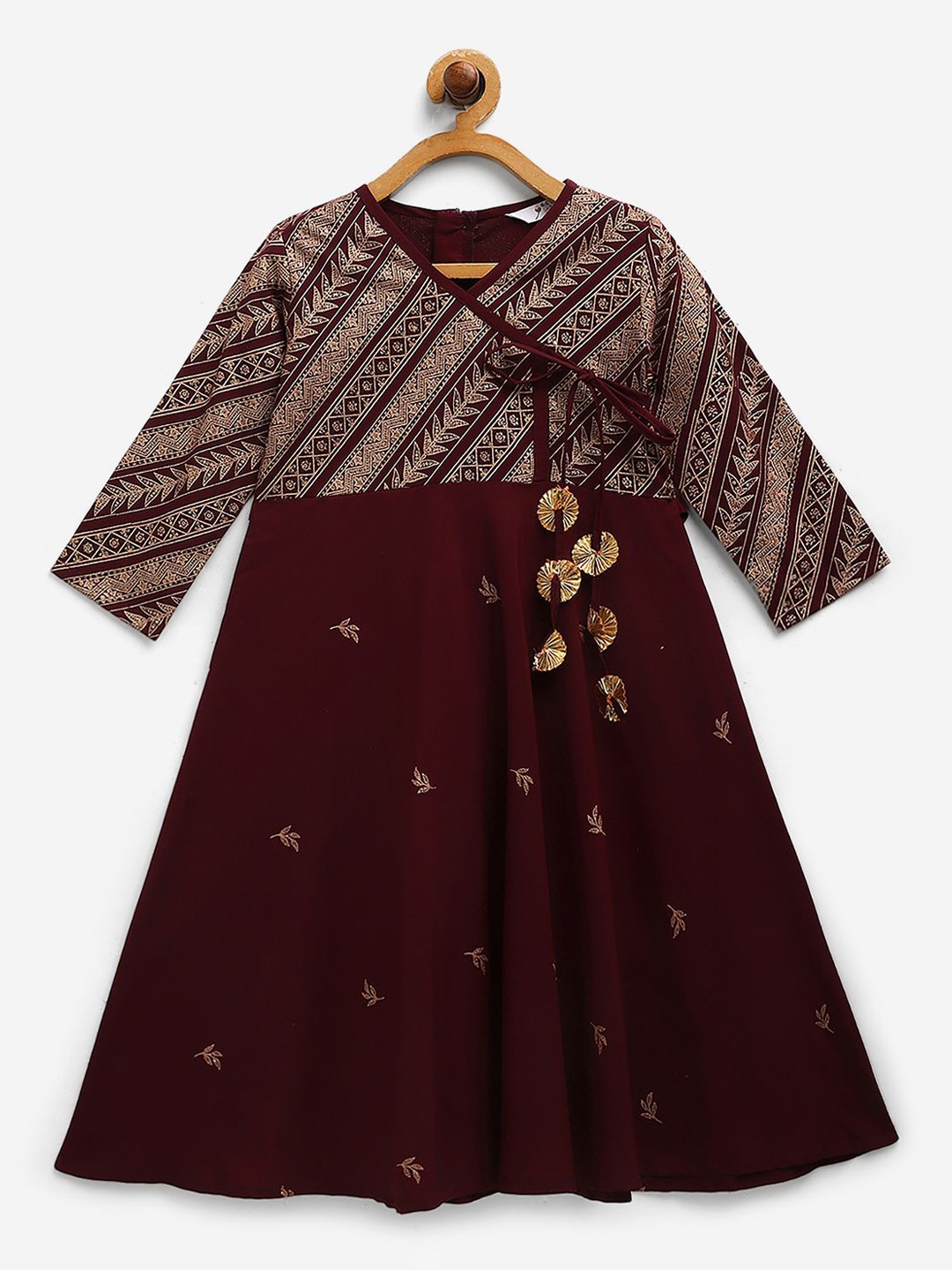 

AHALYAA KIDS Girls Ethnic Motifs Printed Fit & Flare Ethnic Dress, Burgundy