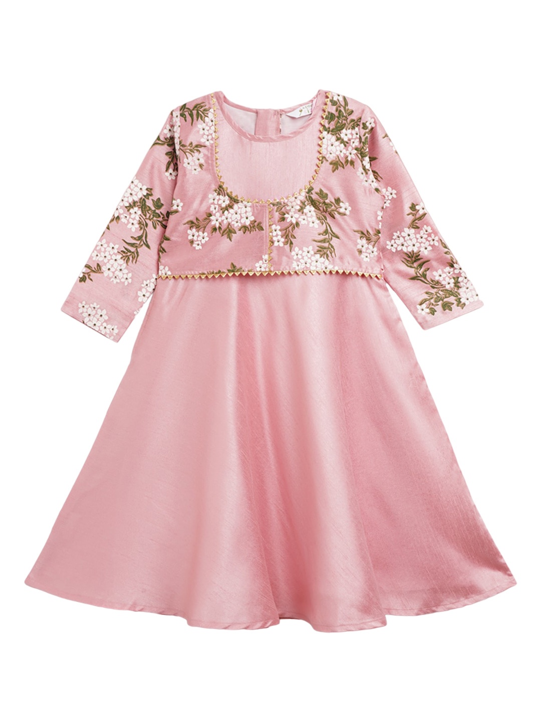 

AHALYAA KIDS Girls Floral Printed Long Sleeves Fit & Flare Crepe Ethnic Dresses, Pink