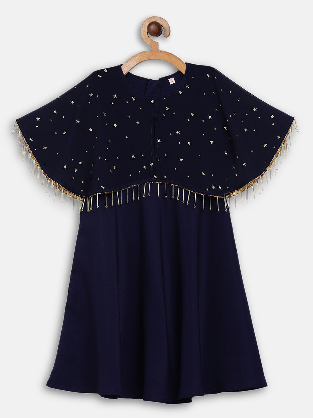 

AHALYAA KIDS Girls Embellished Flared Sleeve A-Line Ethnic Dresses, Navy blue