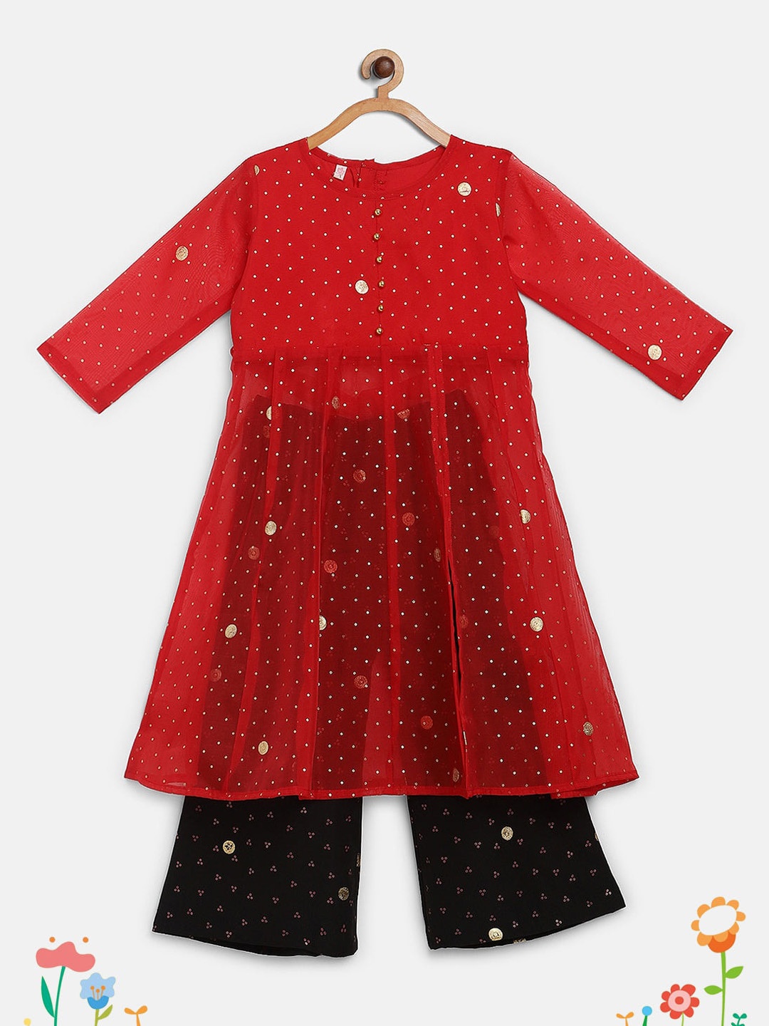 

AHALYAA KIDS Girls Printed Kurta with Palazzos, Red