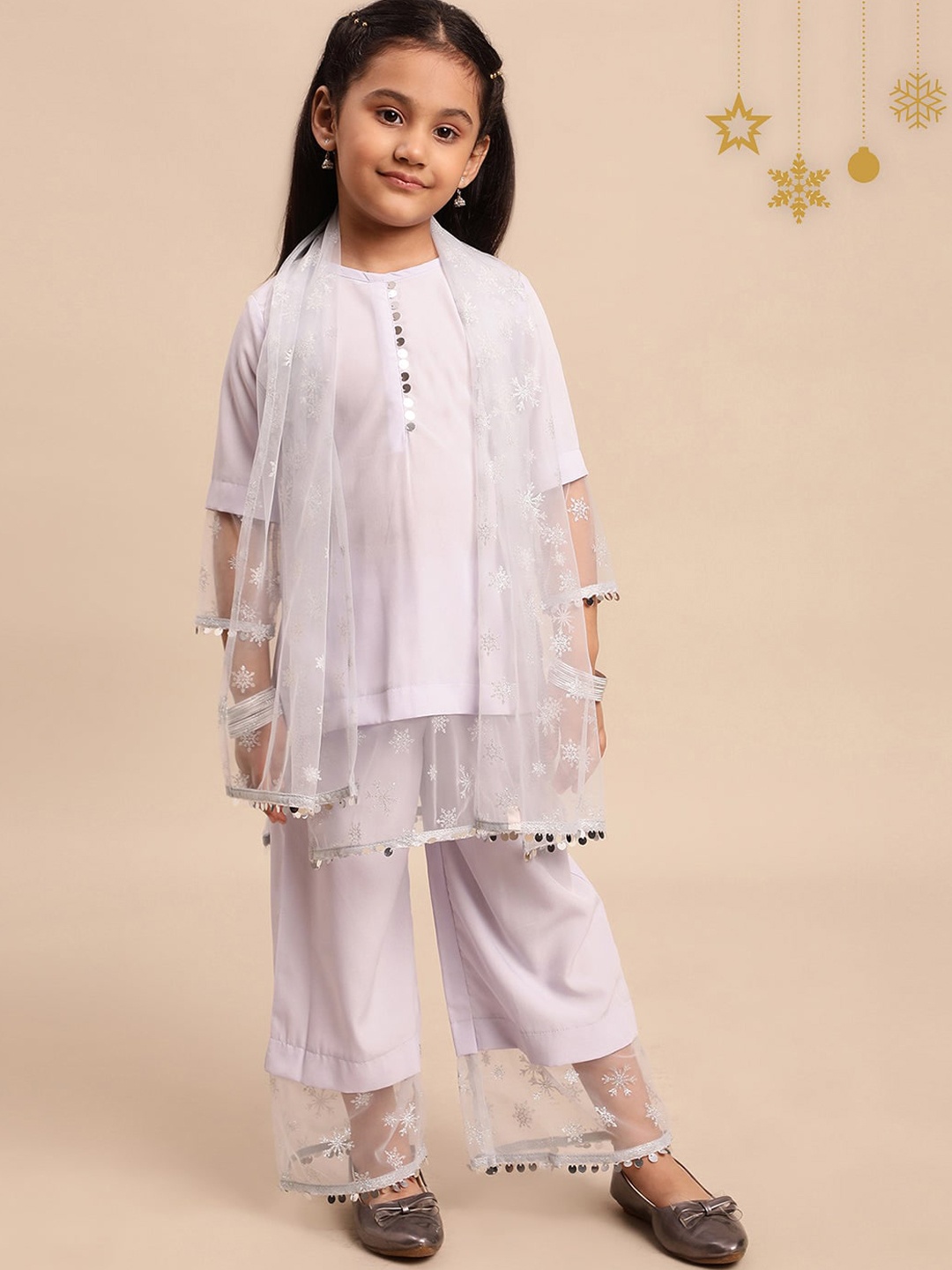 

AHALYAA KIDS Girls Sequinned Detailed Straight Kurta & Palazzo, Blue