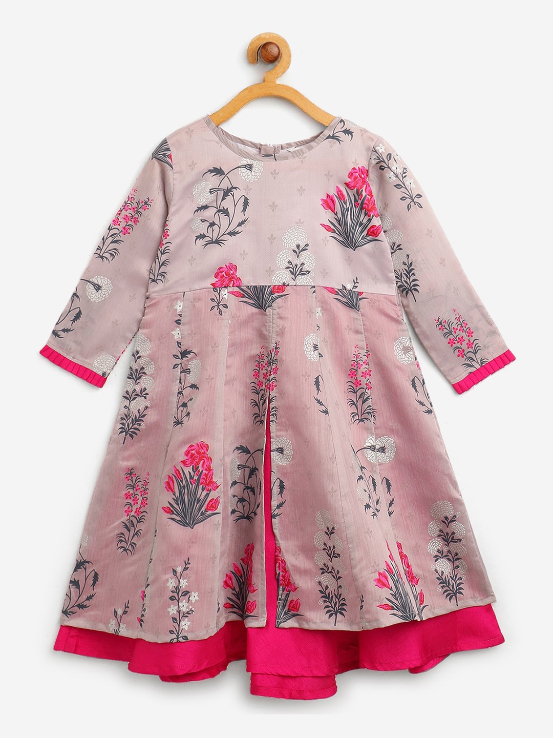 

AHALYAA KIDS Girls Floral Printed A Line Ethnic Dress, Grey