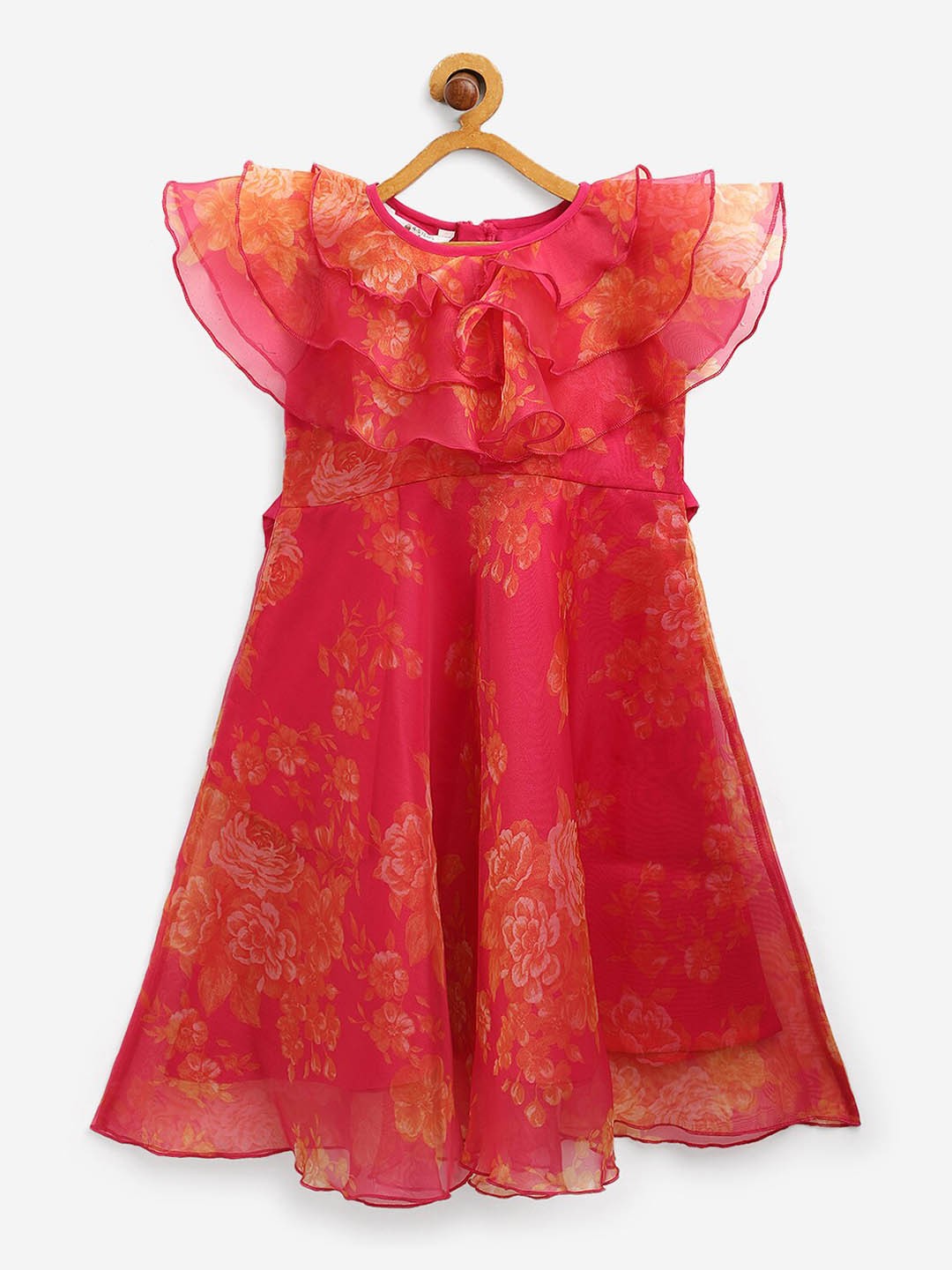 

AHALYAA KIDS Girls Floral Printed Ruffles Fit & flared Ethnic Dresses, Pink
