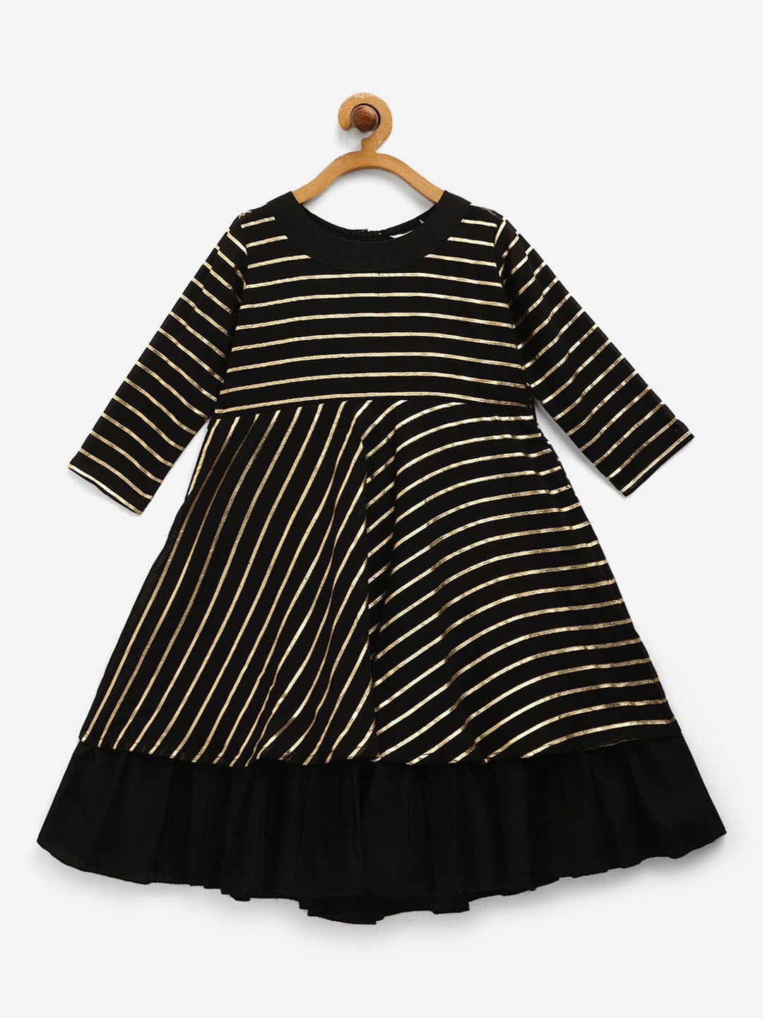 

AHALYAA KIDS Girls Striped Fit & flare Georgette Ethnic Dresses, Black