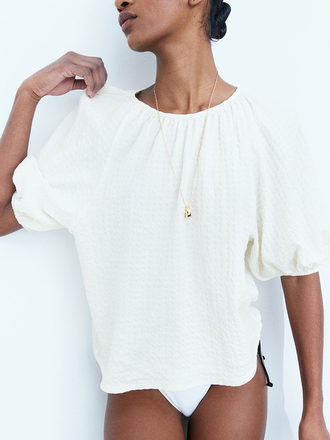 

H&M Textured Weave Top, White