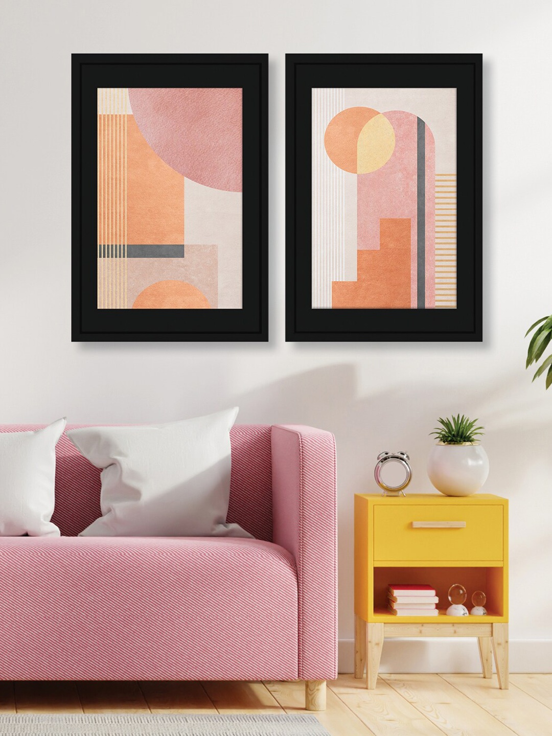 

RANDOM Orange & Pink 2 Pieces Wooden Abstract Shapes Paintings Wall Art