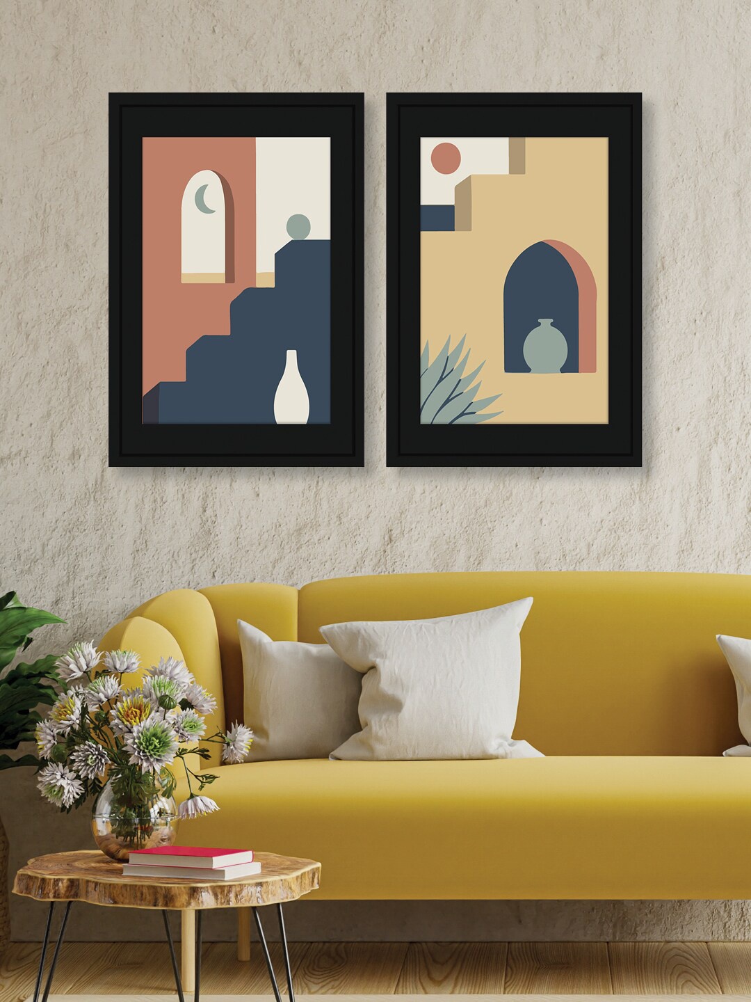 

RANDOM Black & Cream 2 Pieces Stairs Wall Wooden Panting Wall Art