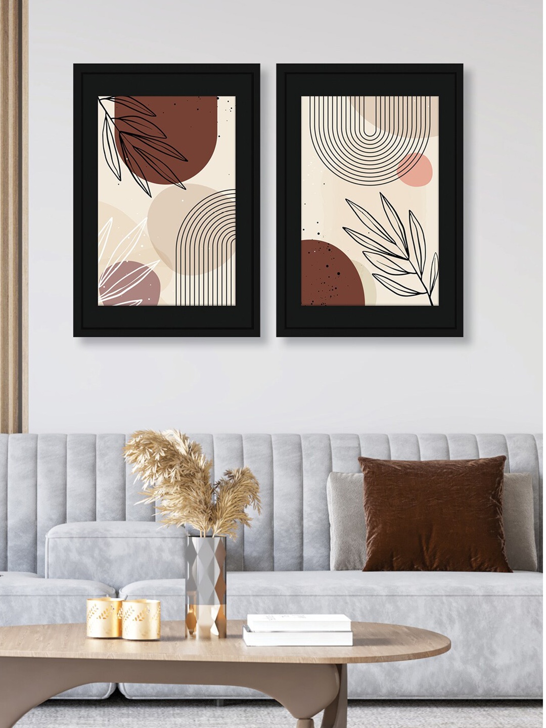 

RANDOM Black & Beige 2 Pieces Modern Boho Wooden Painting Wall Art