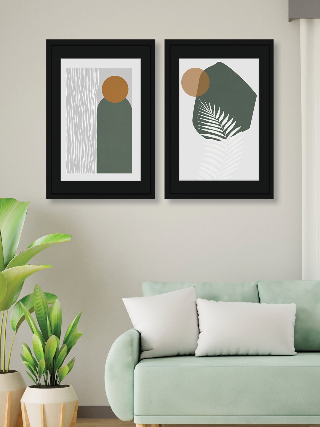 

RANDOM Sage Black & Green 2 Pieces Abstract Wooden Painting Wall Art