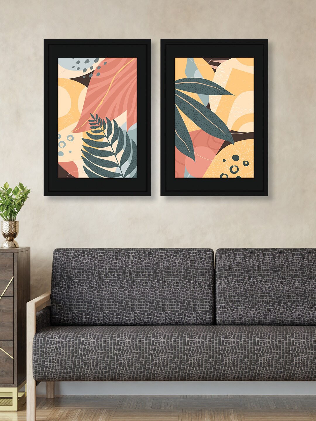 

RANDOM Green & Peach 2 Pieces Abstract Tropical Wooden Painting Wall Arts