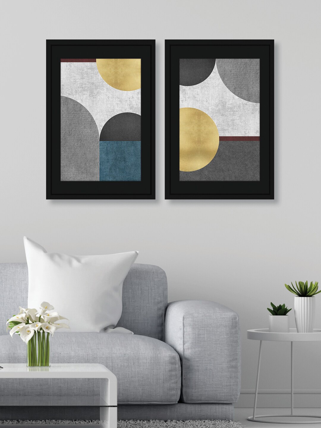 

RANDOM Grey & Off White 2 Pieces Abstract Latest Creative Circles Wall Art