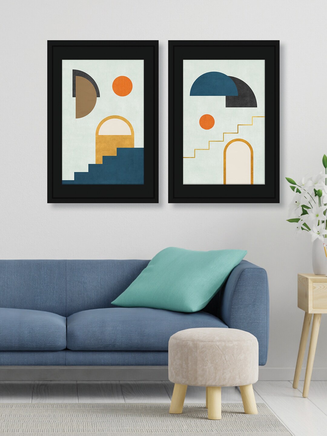 

RANDOM Off White & Teal 2 Pieces Abstract Wall Art
