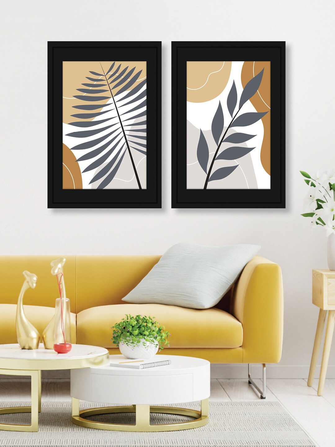

RANDOM Green & Cream 2 Pieces Abstract Latest Leaf Wall Art