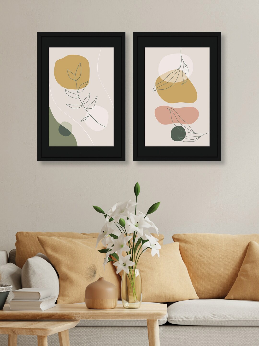 

Random Green & Mustard 2 Pieces Creative Abstract Wooden Painting Wall Arts