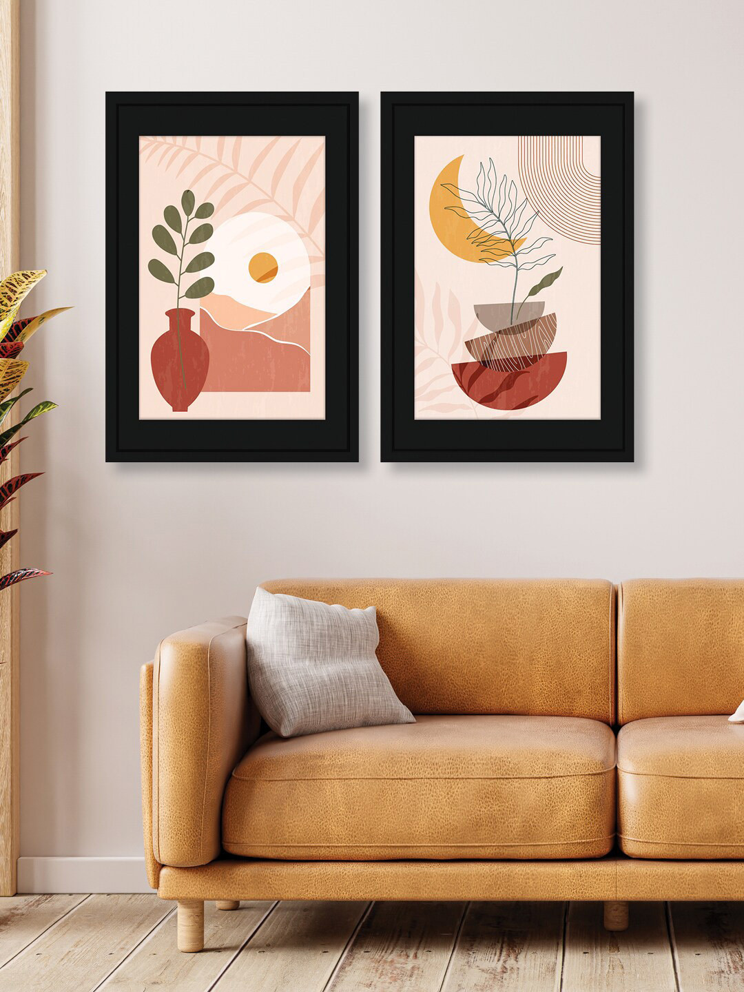 

Random Green & Mustard 2 Pieces Abstract Latest Pot Plants Wooden Painting Wall Arts