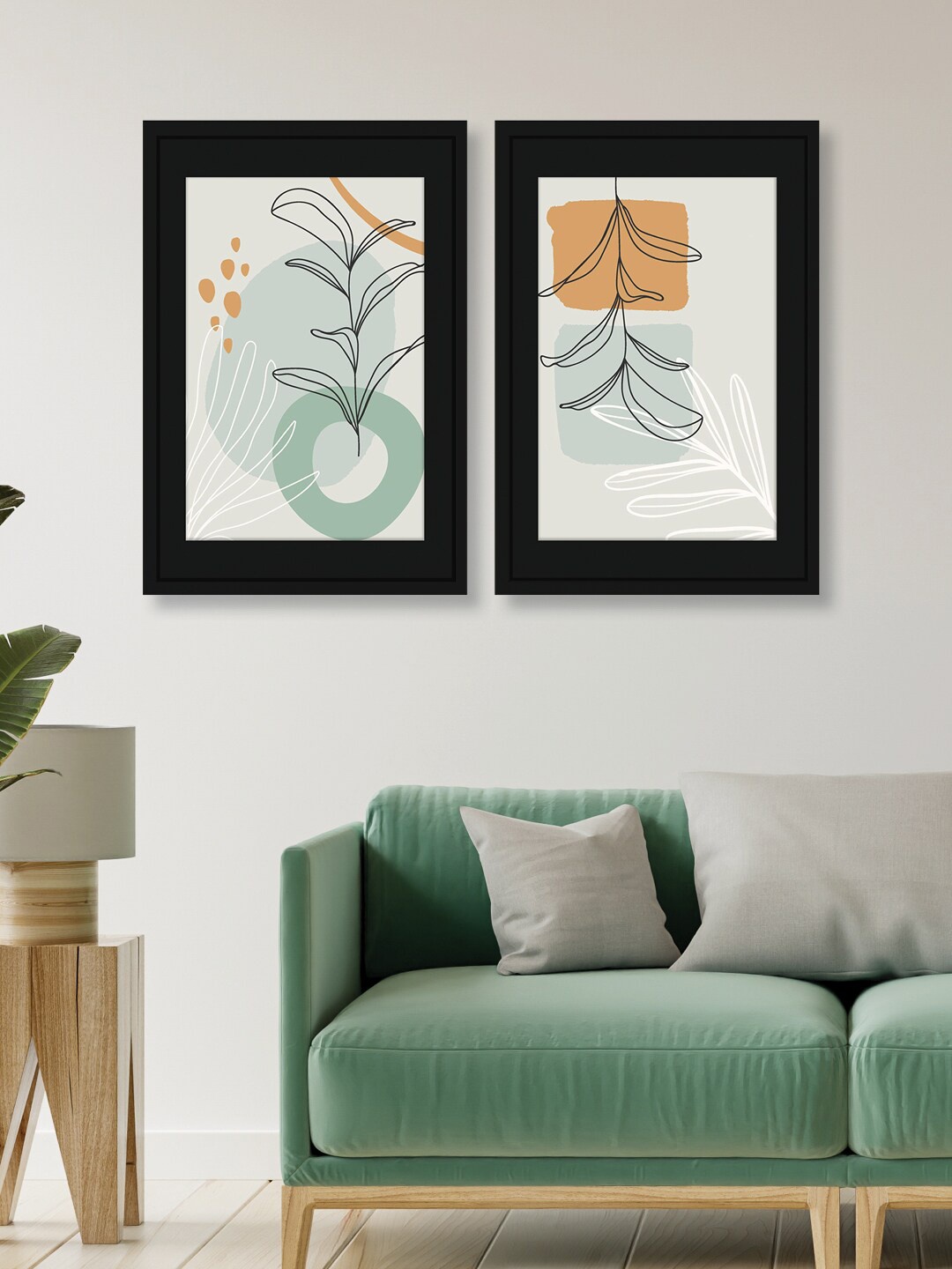 

RANDOM Green & Orange 2 Pieces Natural Abstract Wall Art