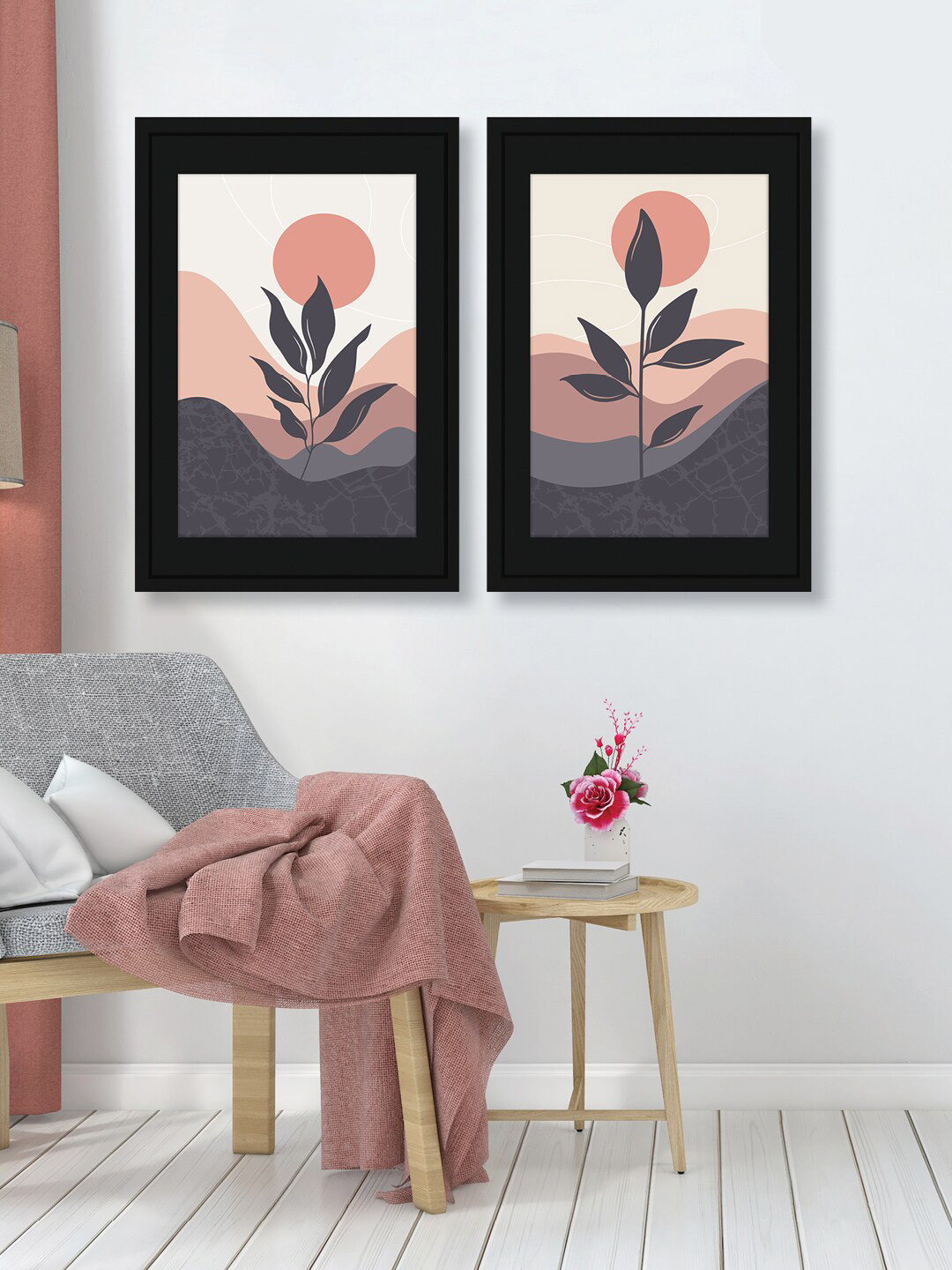 

RANDOM Grey & Peach 2 Pieces Abstract Latest Small Plant Wall Art