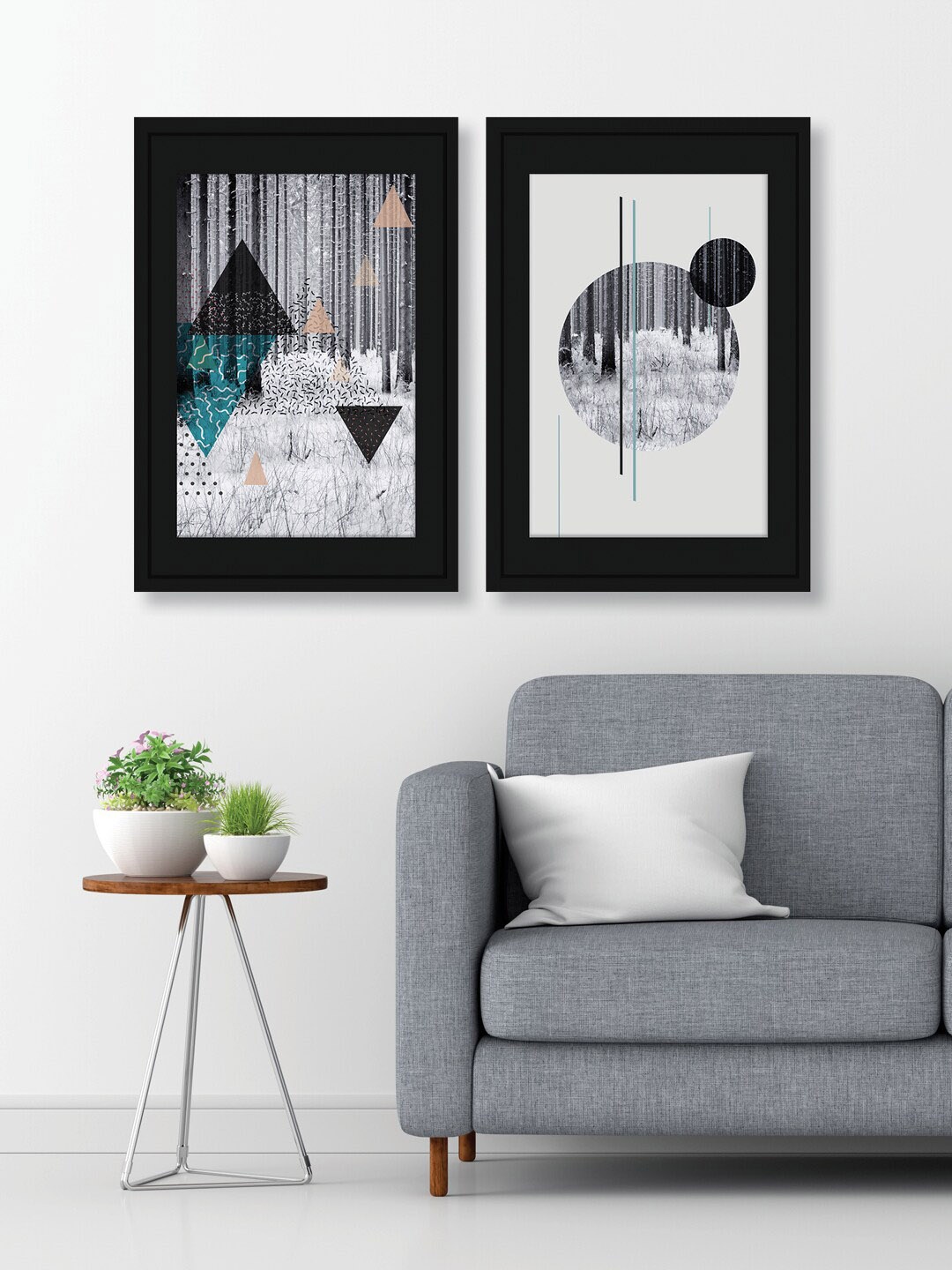 

RANDOM Set Of 2 Geometric Shapes Wall Art, Grey