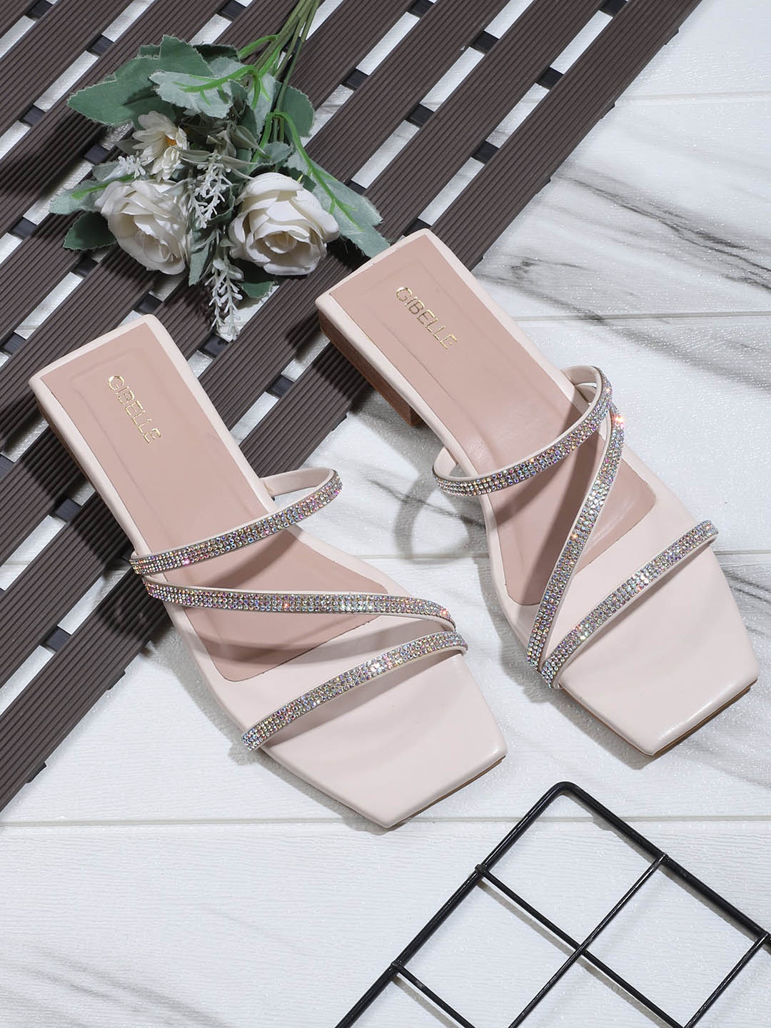 

Gibelle Embellished Strappy Open Toe Flats, Cream