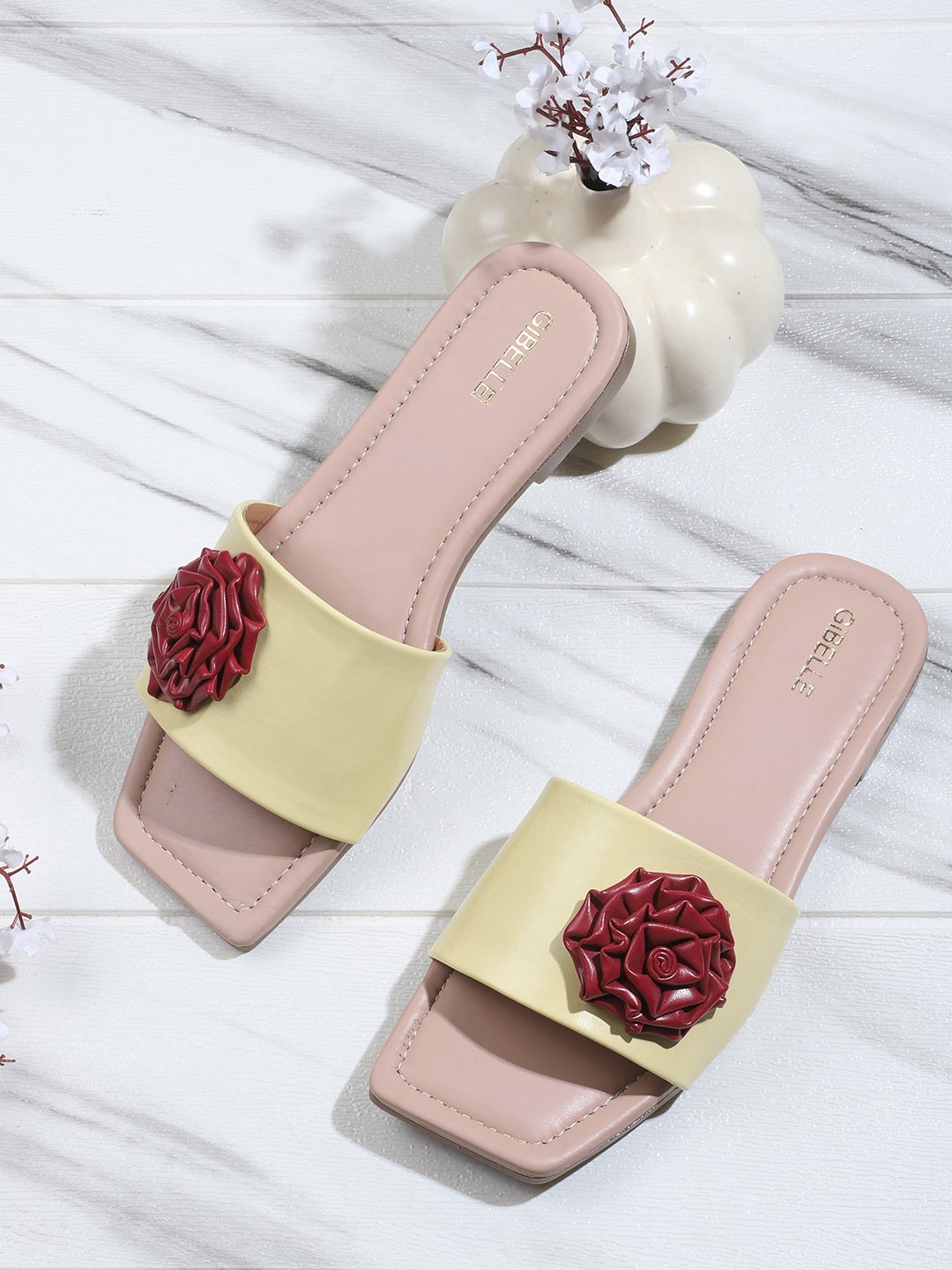 

Gibelle Floral Embellished Open Toe Flats, Yellow