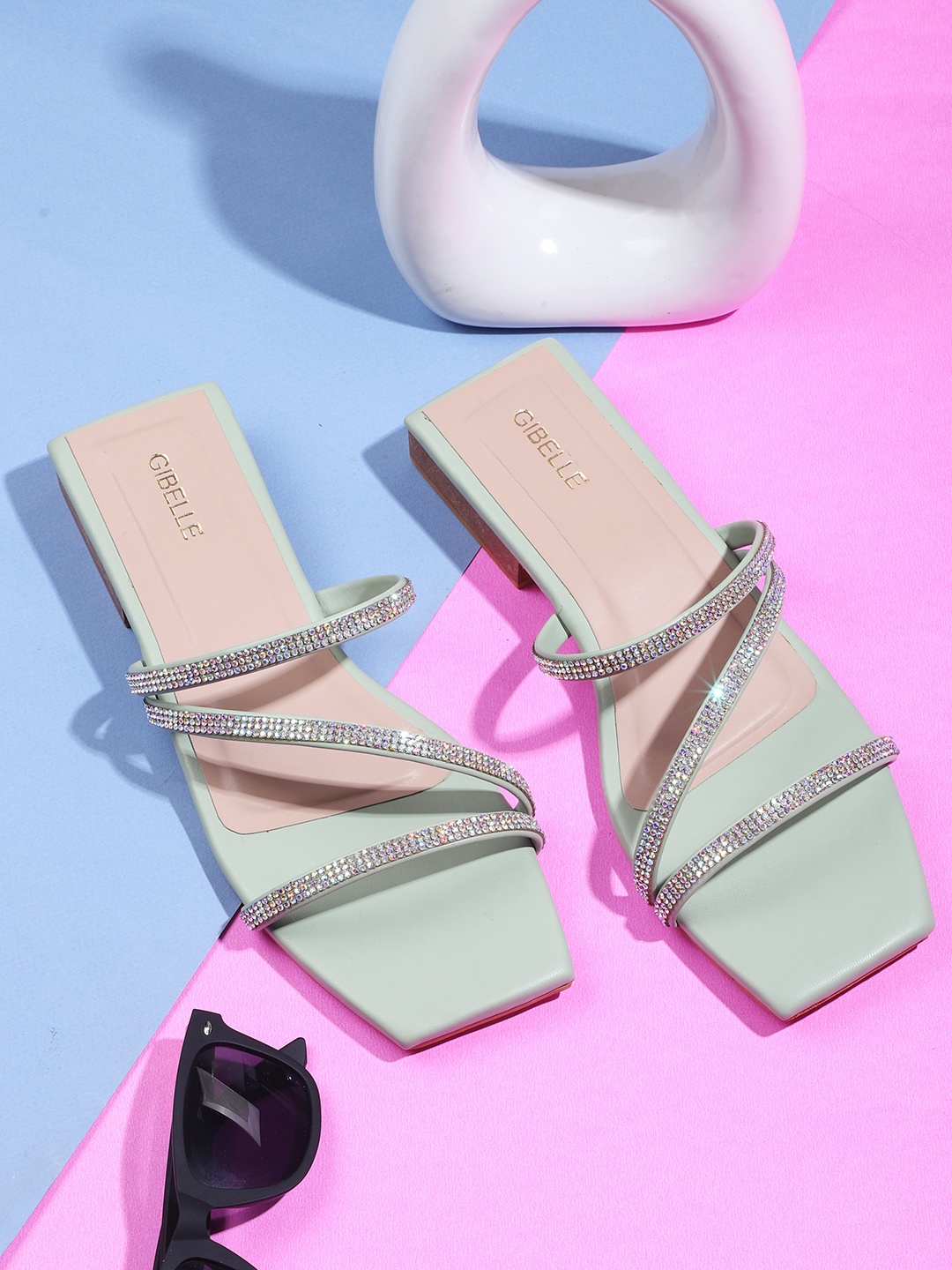 

Gibelle Embellished Strappy Open Toe Flats, Sea green