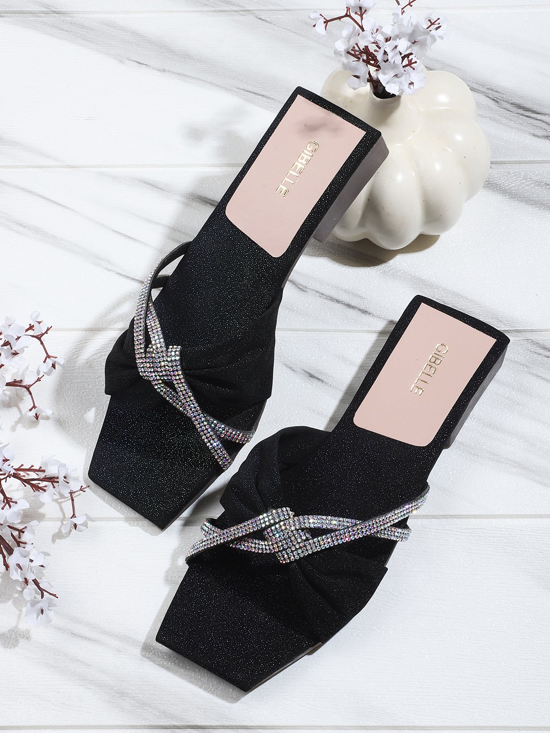 

Gibelle Embellished Open Toe Flats, Black