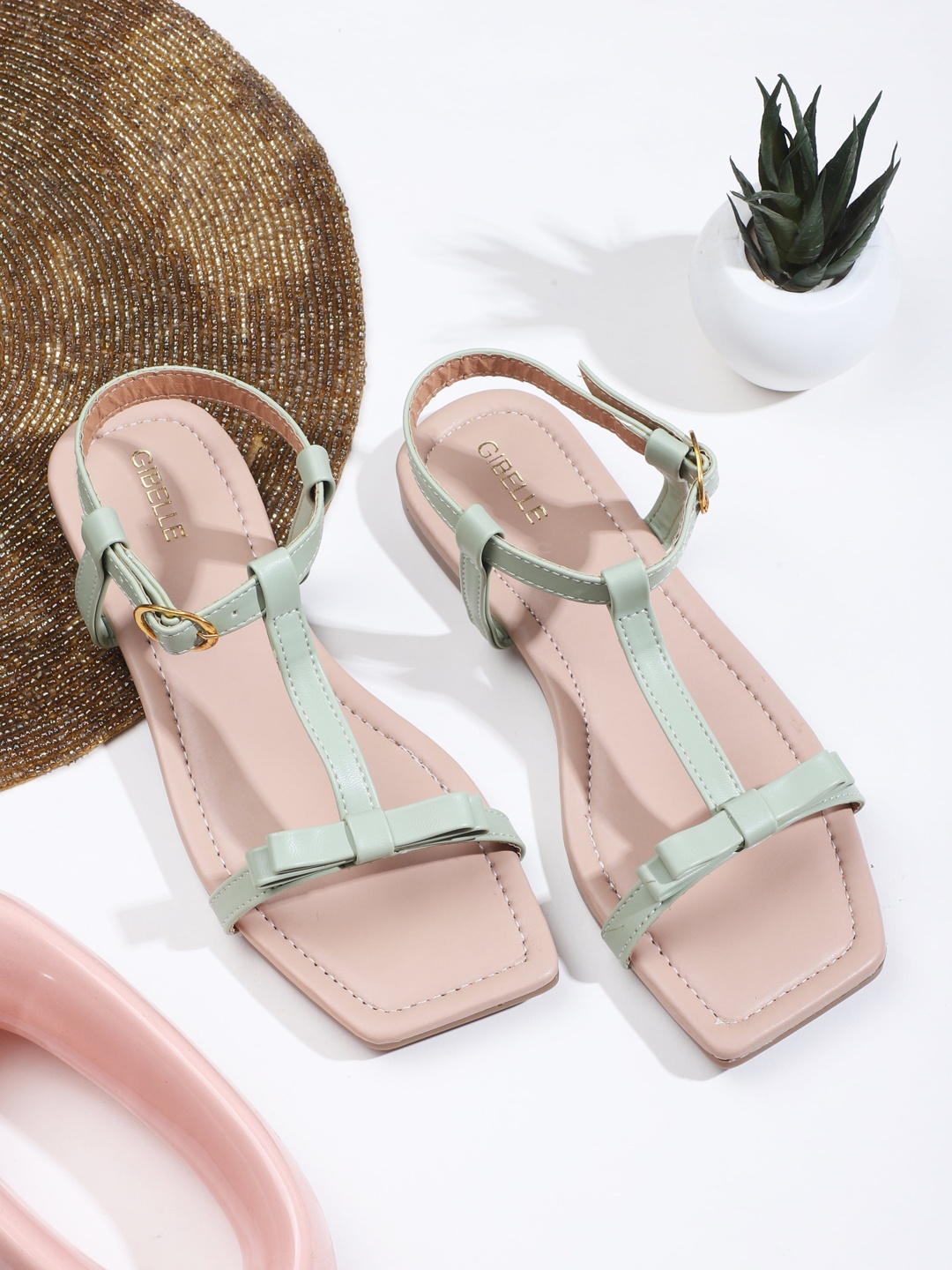 

Gibelle Bow Detail Open Toe Flats, Sea green