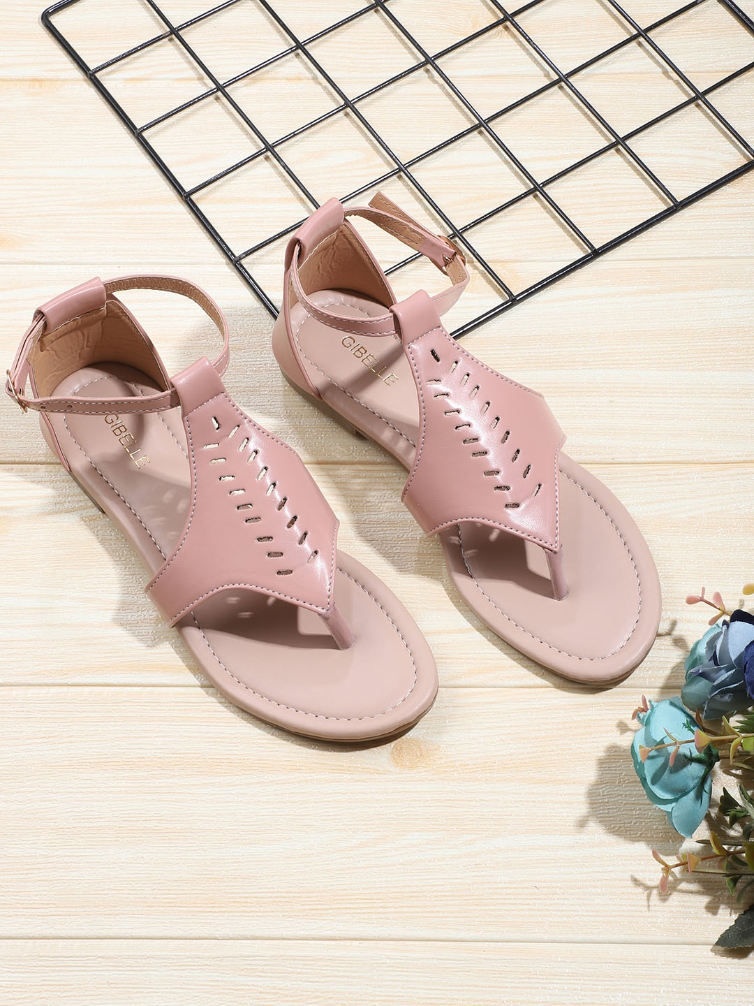 

Gibelle Laser Cuts Open Toe Flats, Pink