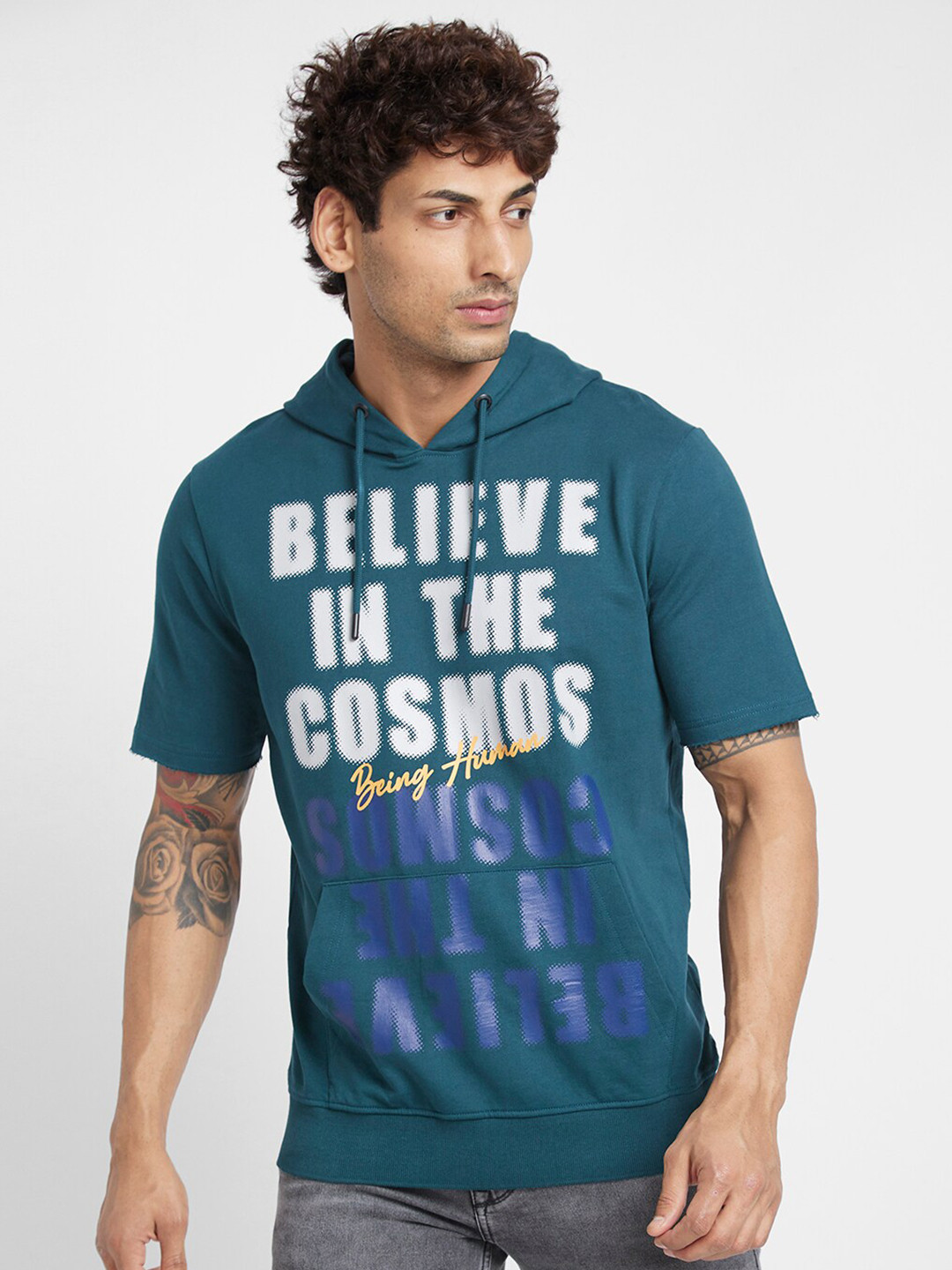 

Being Human Typography Printed Hooded Cotton Pullover, Blue